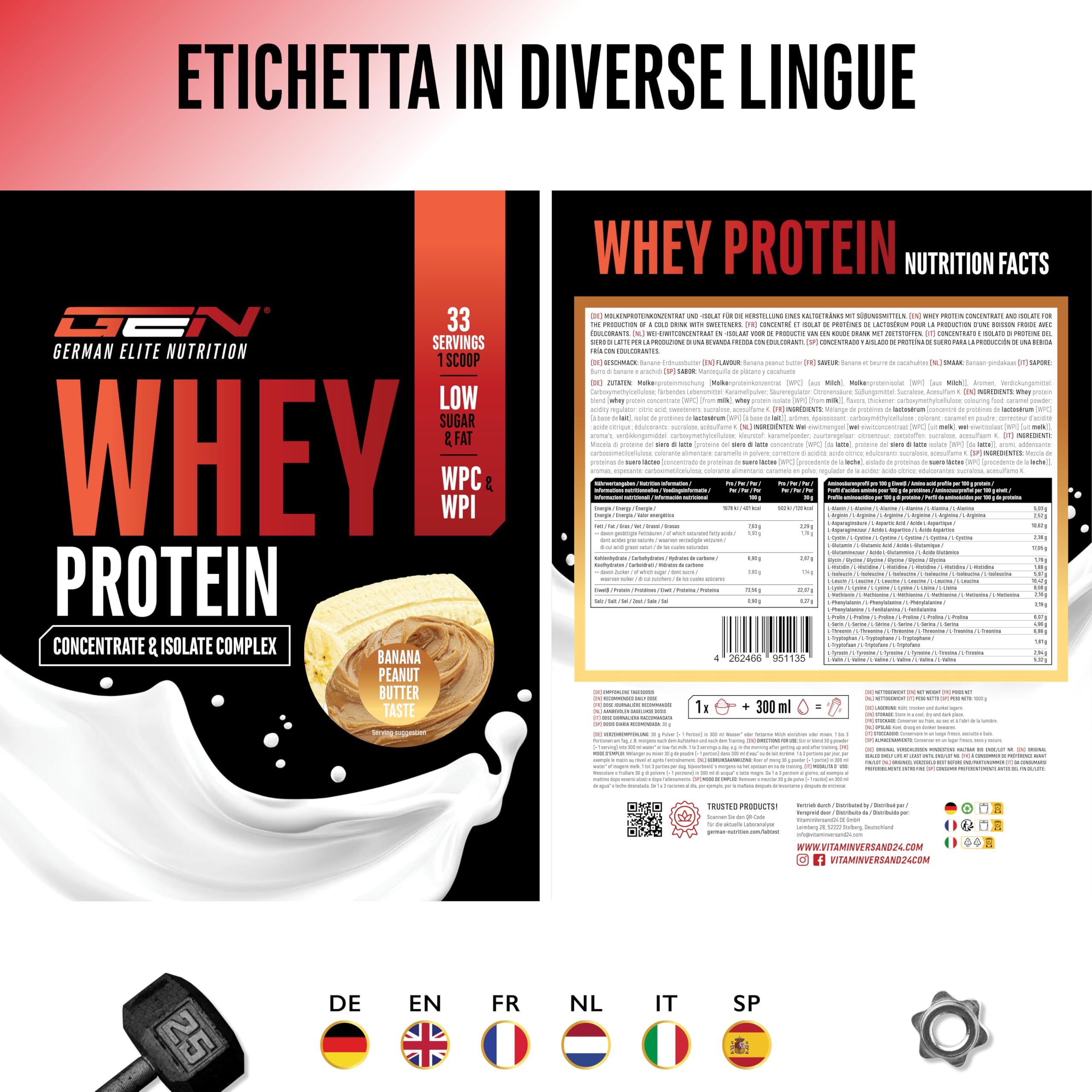 Elite Whey Protein Whey Proteine Complesso whey protein 1000 g burro di arachidi e banana isolato