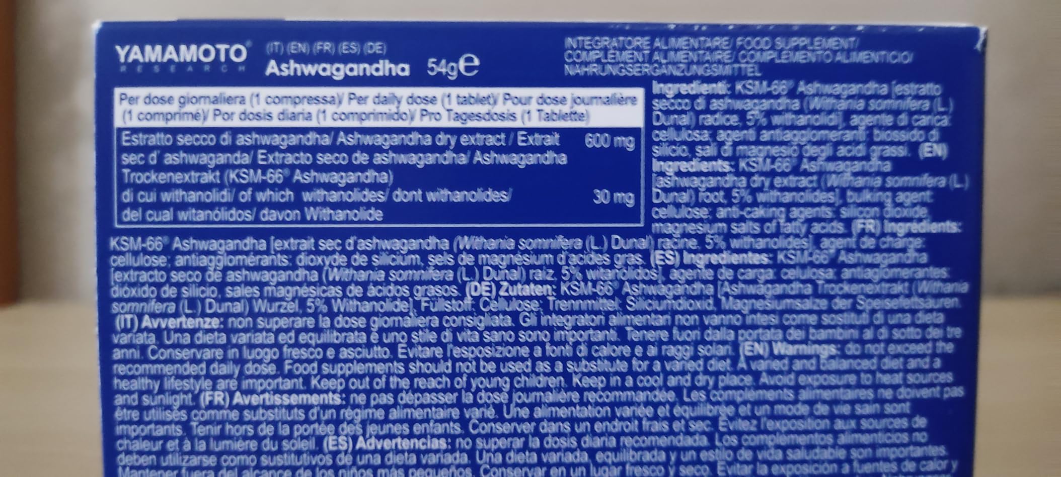 YAMAMOTO Sonno, Benessere Mentale e Memoria Ashwagandha capsule 30 capsule KSM-66
