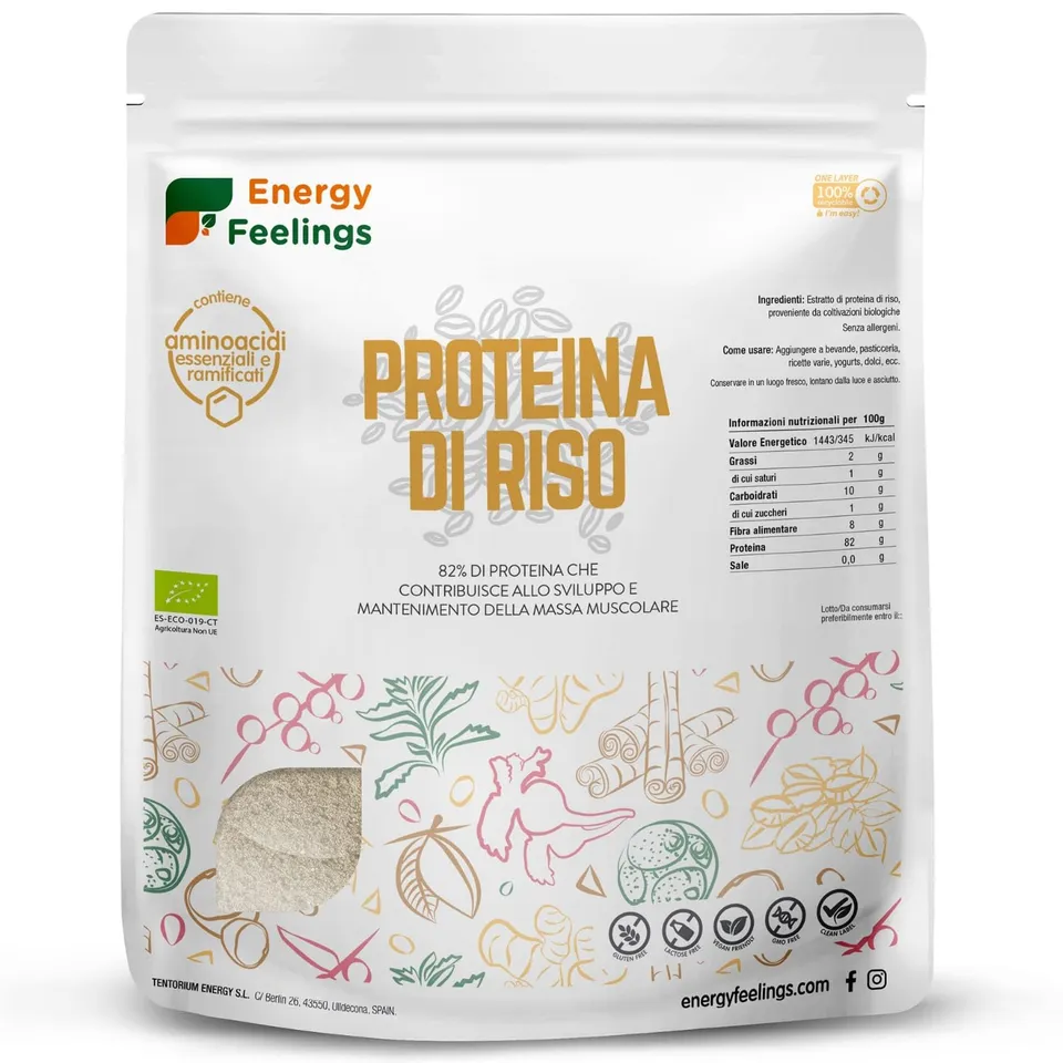 Energy Feelings Proteine di Riso in Polvere BIO proteine vegane 82% senza sapore 1 kg