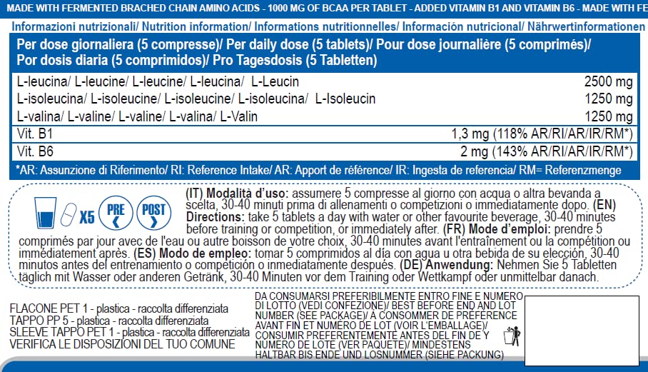 YAMAMOTO Aminoacidi e BCAAs Bcaa TABS compresse 500 pezzi rapporto 2:1:1
