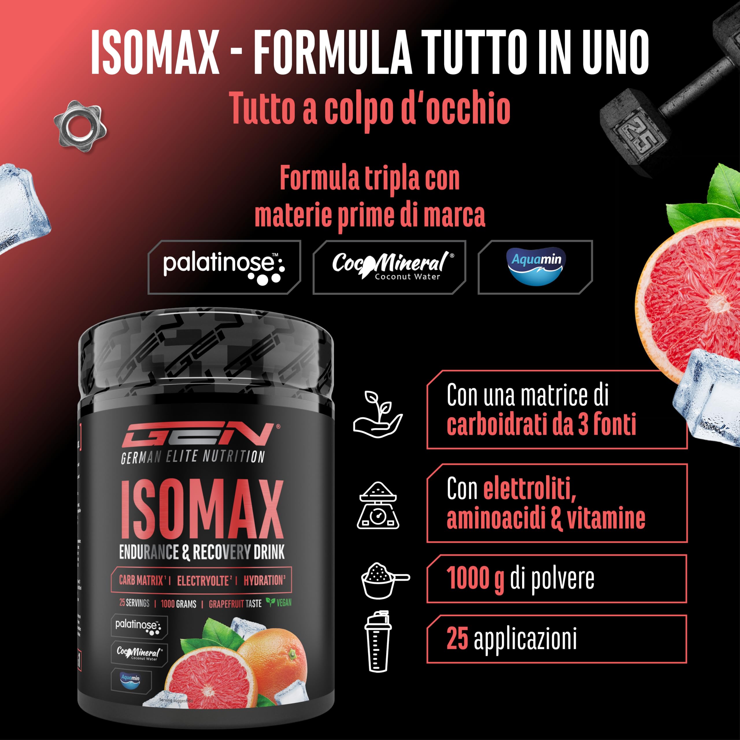 Elite Vitamins, Minerals & Hydration Isomax bevanda isotonica 1 kg pompelmo vegana