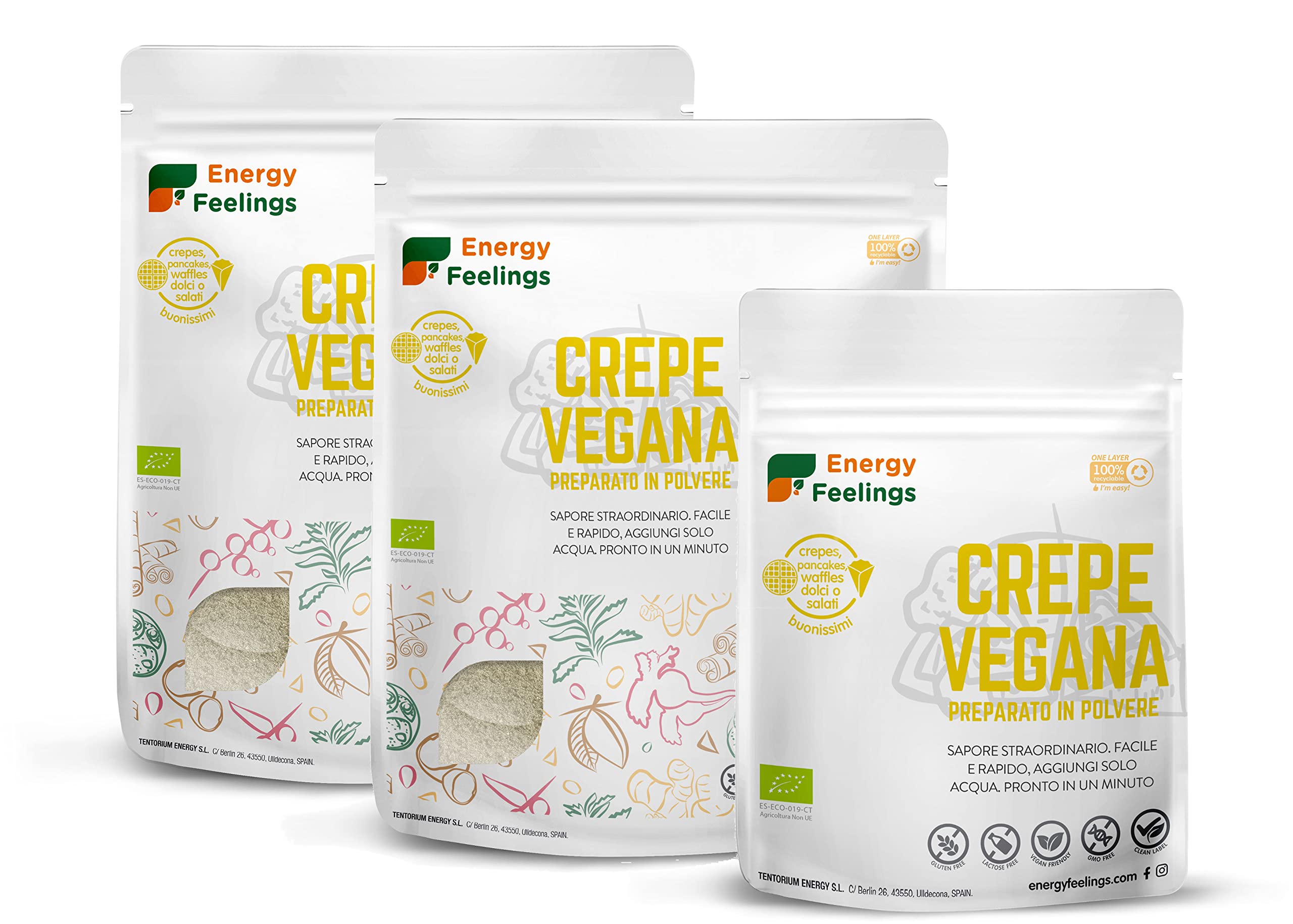 Energy Feelings Farine senza glutine, legumi e semi Preparato per Crepes, Pancakes, Waffle 1 kg bio