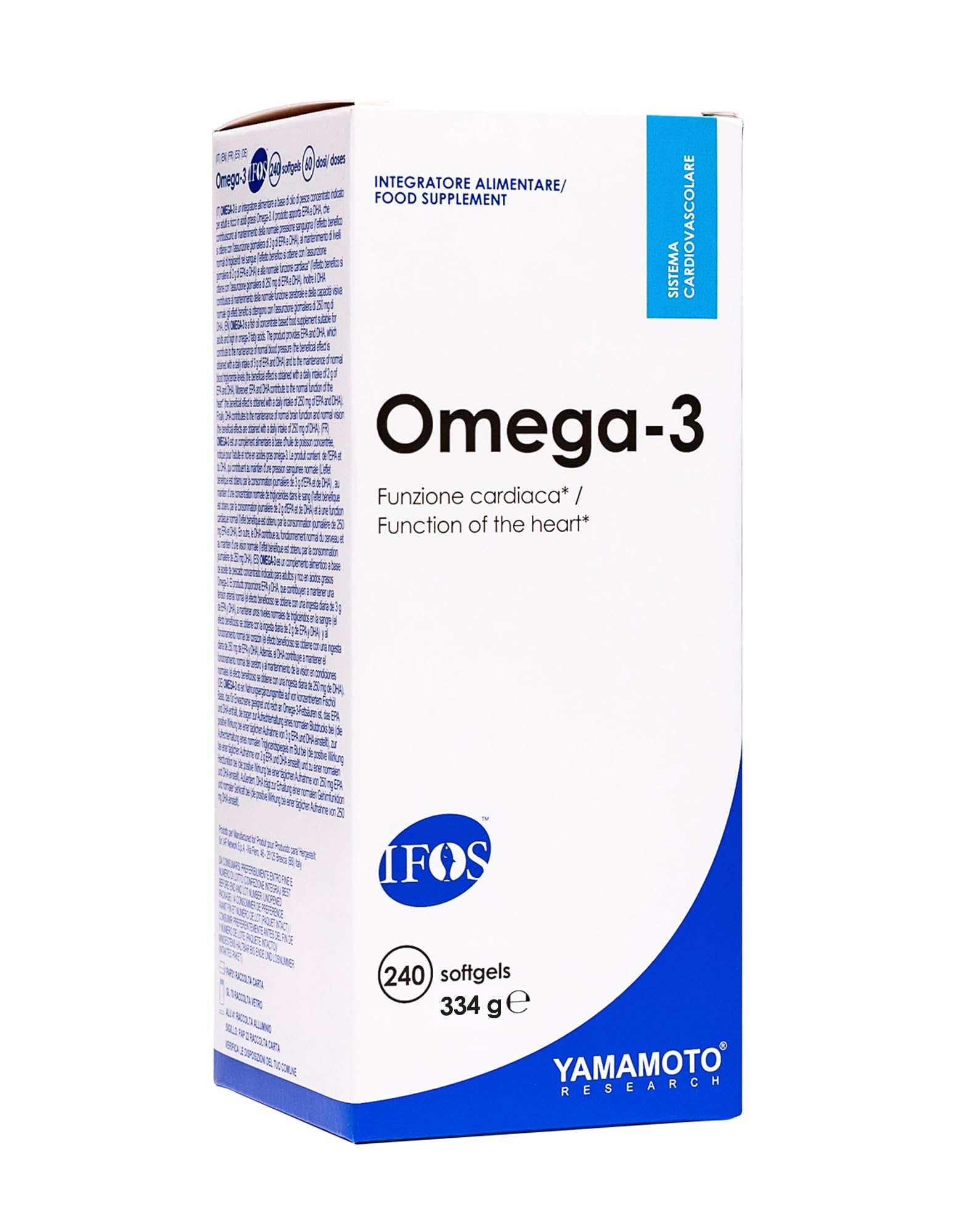Yamamoto Omega-3 e Cuore e Circolazione Omega-3 IFOS integratore 240 softgels, olio di pesce
