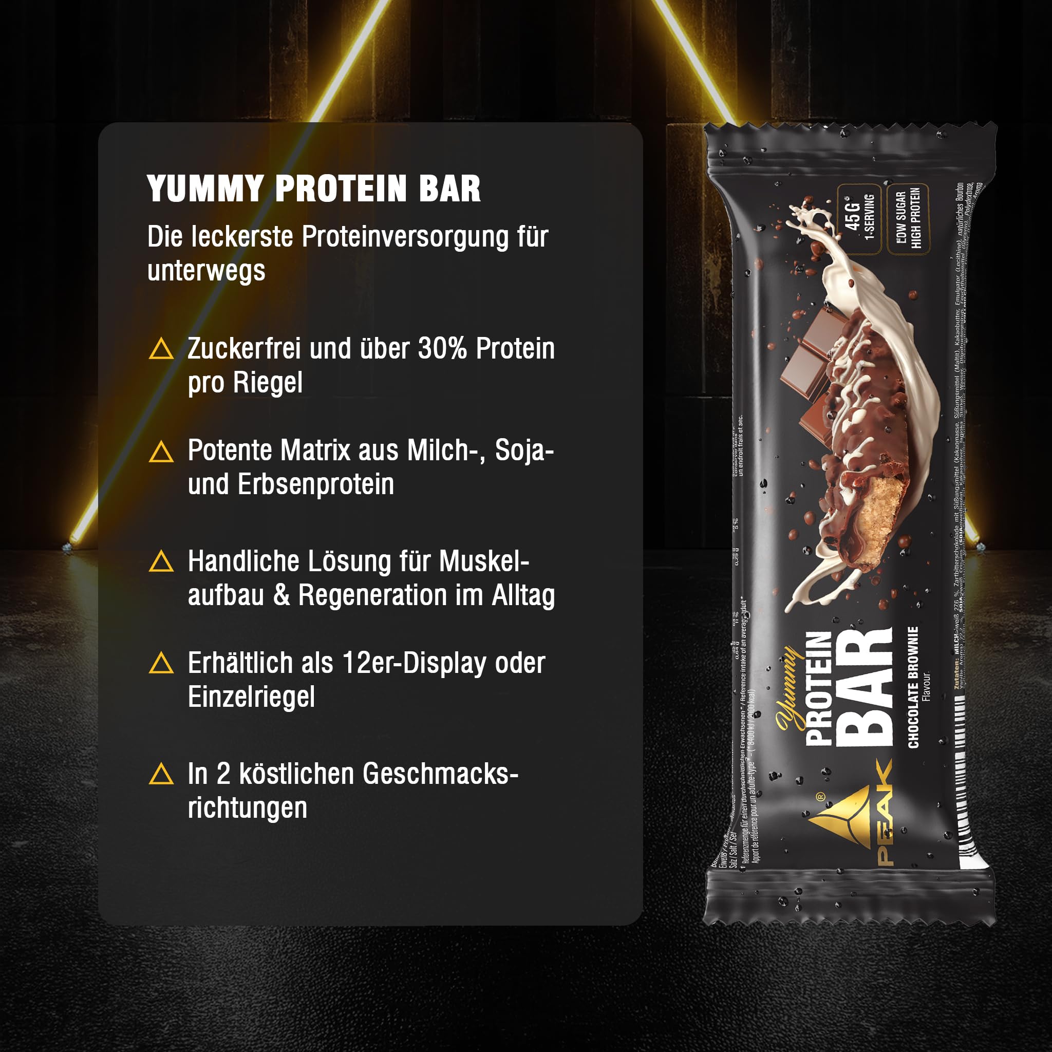 Green Peak Proteins PEAK Yummy Protein Bar barretta proteica 12 x 45 g brownie