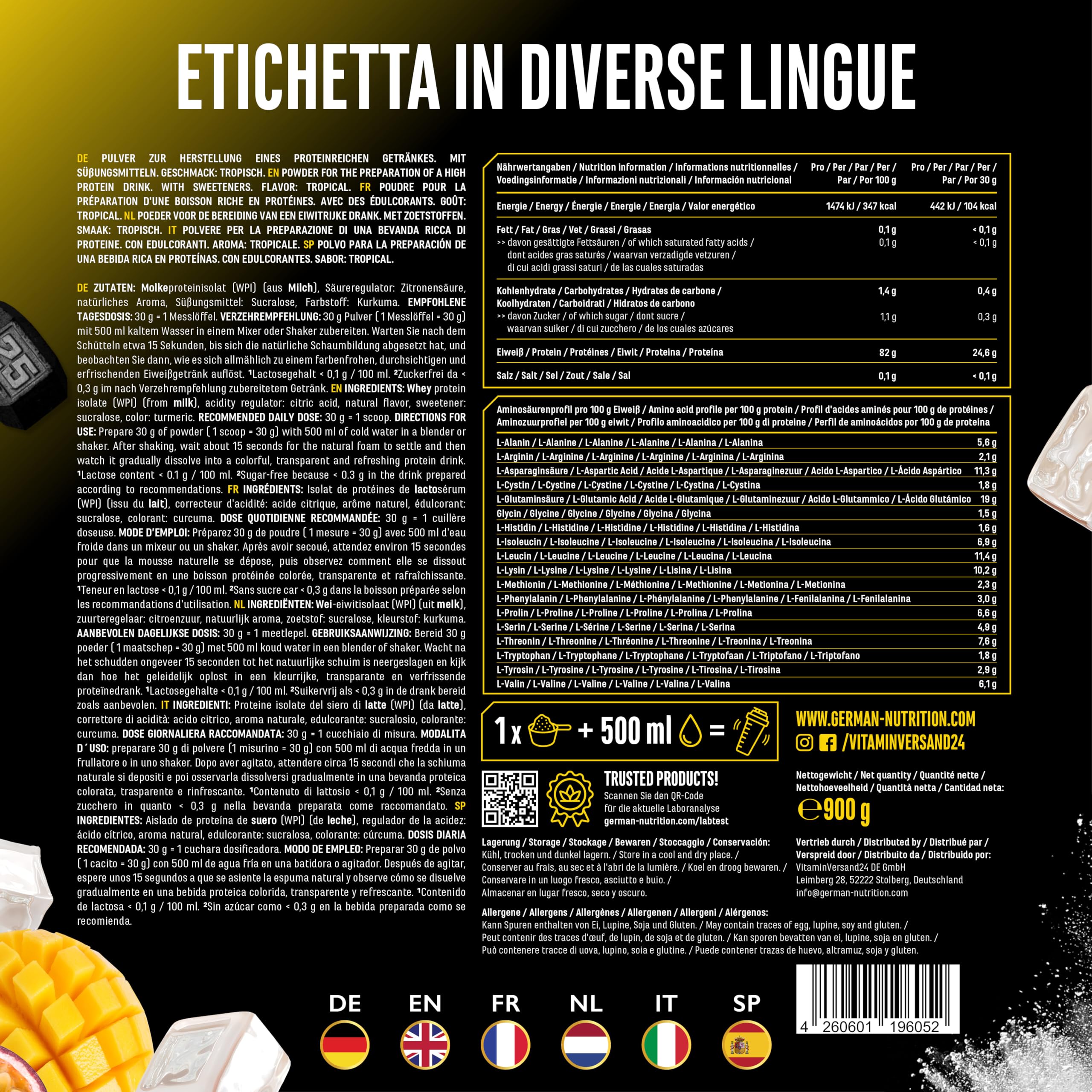 Elite Clear Whey Isolate Protein Shake proteine Tropical 900 g senza lattosio