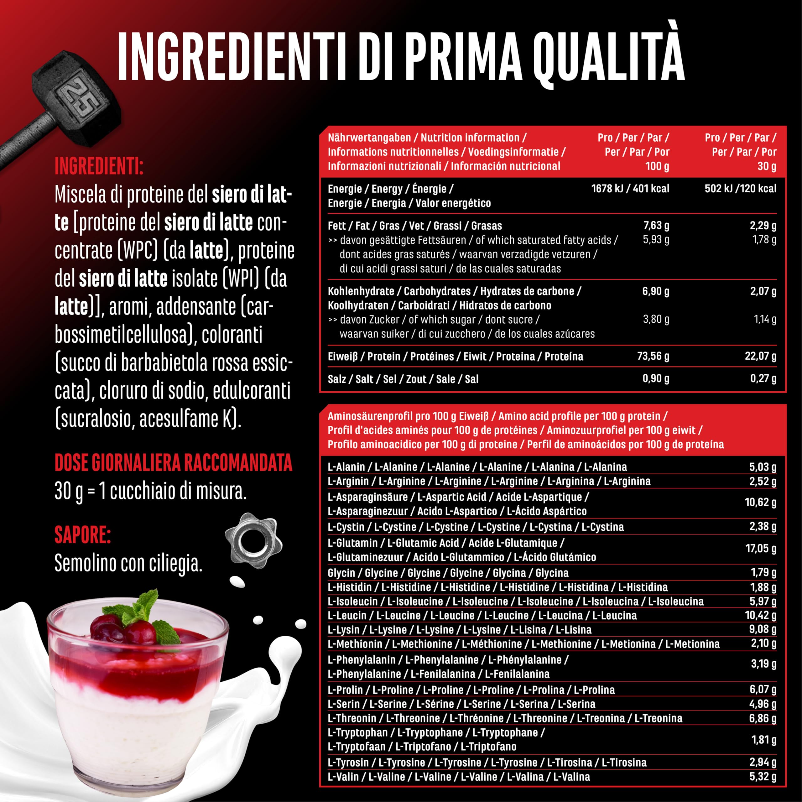 Elite Whey Protein Complex proteine in polvere 1 kg semolino di ciliegia con isolato