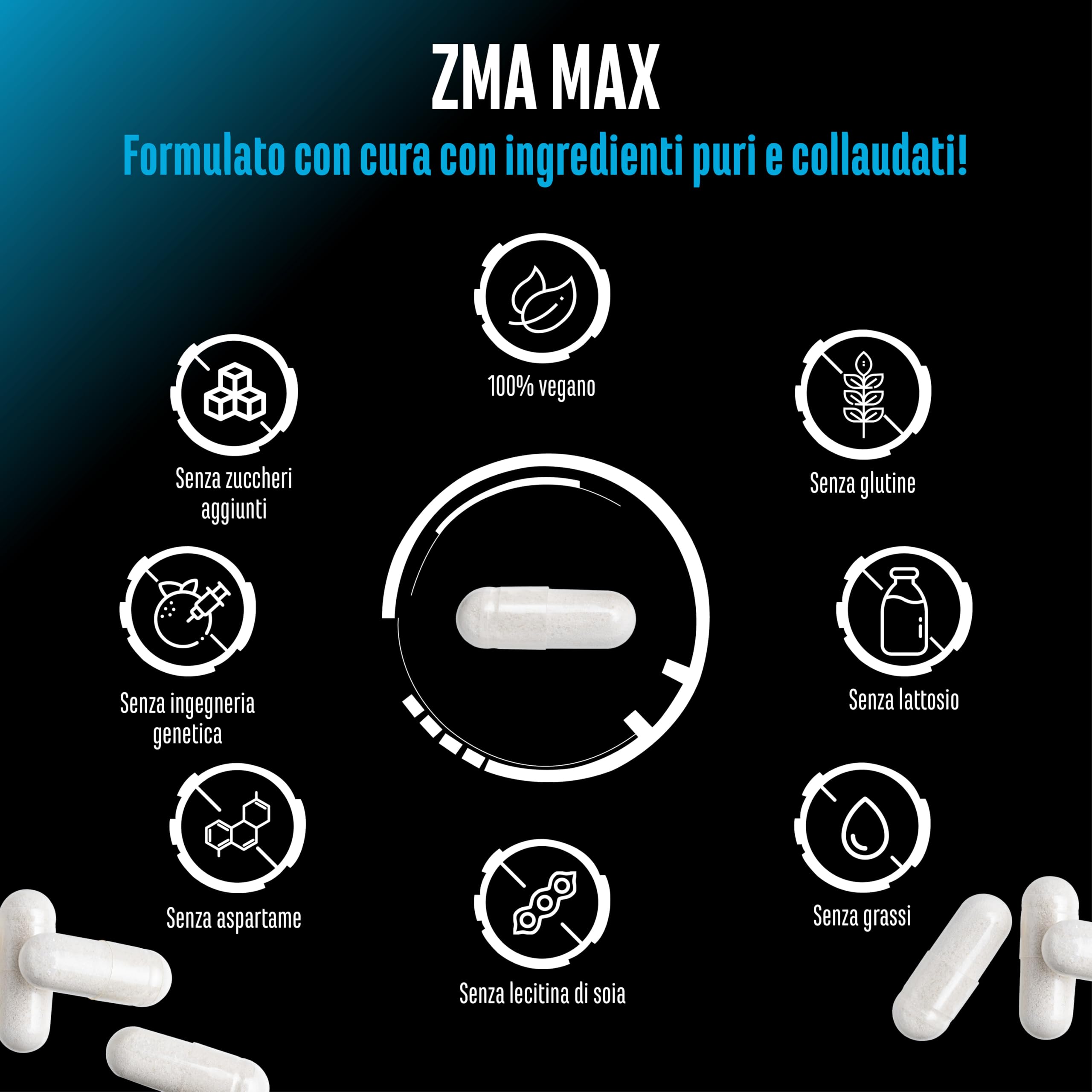 Elite Vitamins, Minerals & Hydration ZMA MAX capsule 180 pezzi magnesio zinco