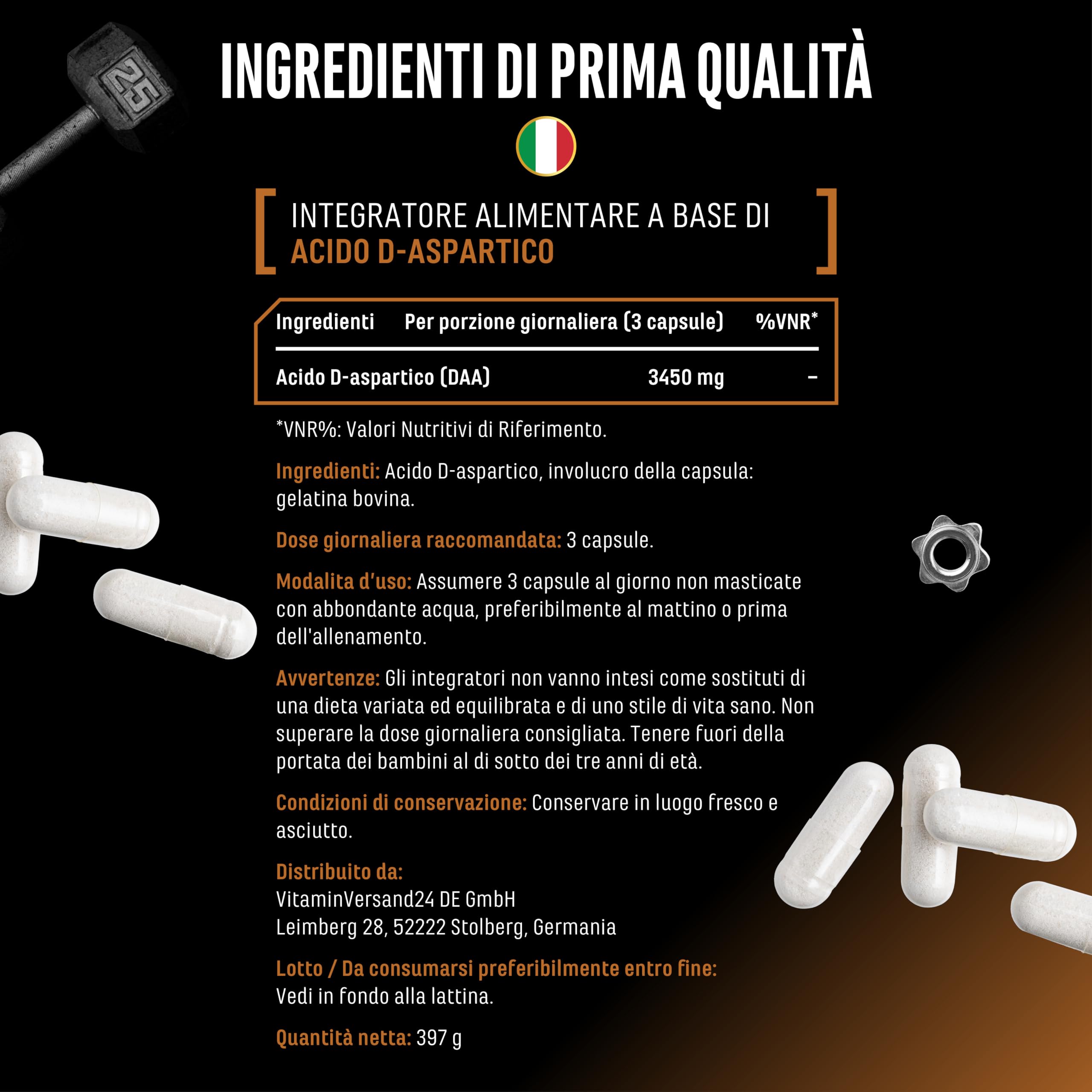 Elite Testo & Vitality Botanicals D-Aspartico DAA Ultra Caps capsule 300 da 1150 mg