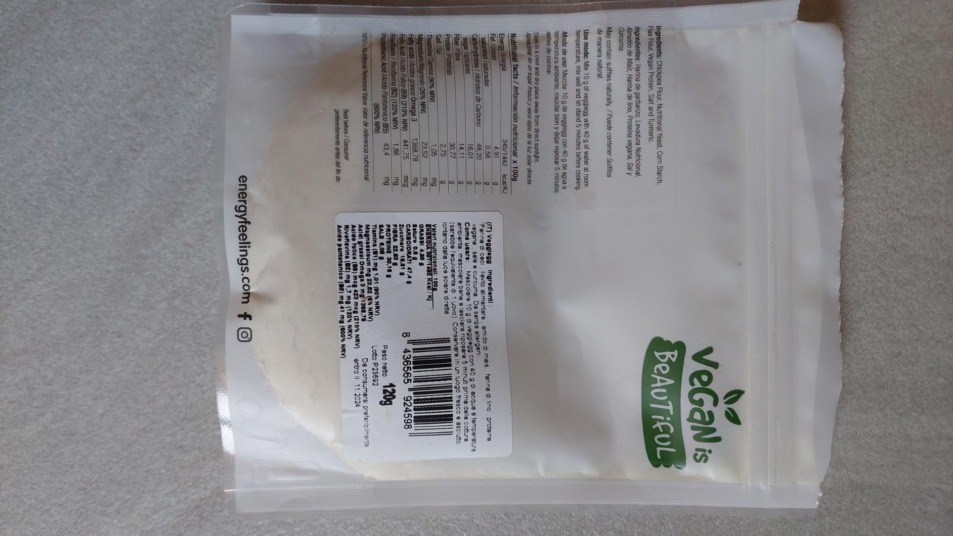 Energy Feelings Menú Veggie & Proteína Texturizada Veggiegg Bio sostituto uovo 360 g senza glutine