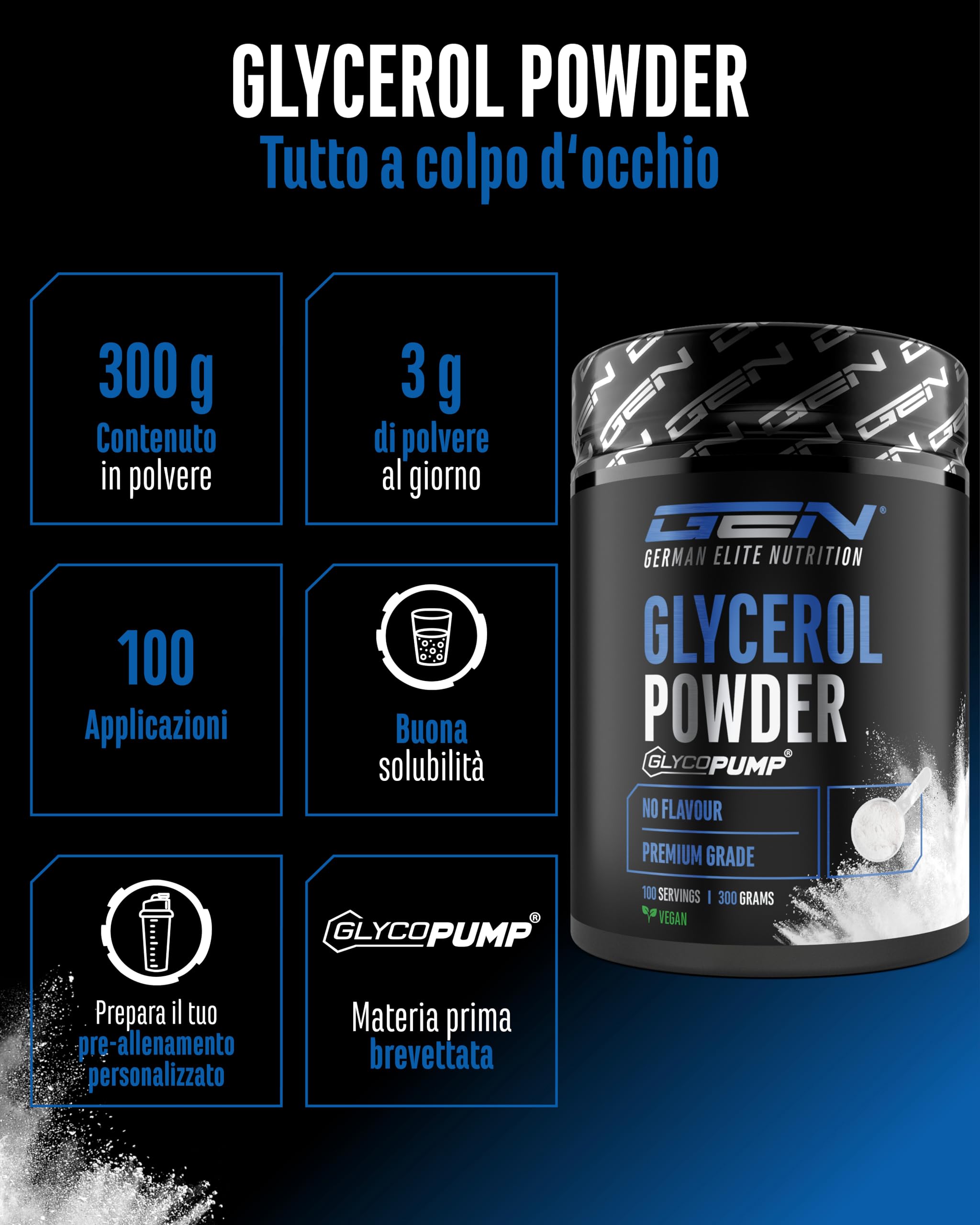 Elite Pre-Workout & Pump GlycoPump® glicerolo in polvere 300 g, 65% glicerina