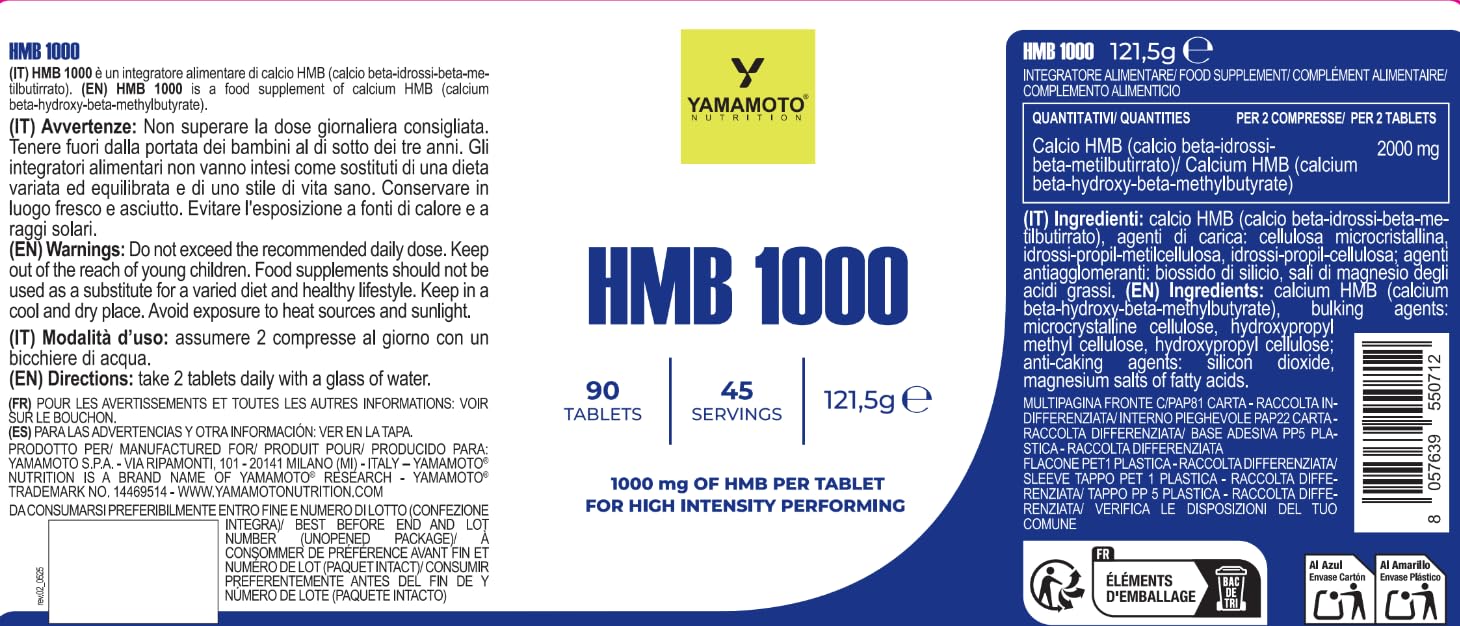 Yamamoto Aminoacidi e BCAAs HMB 1000 compresse 90 calcio HMB