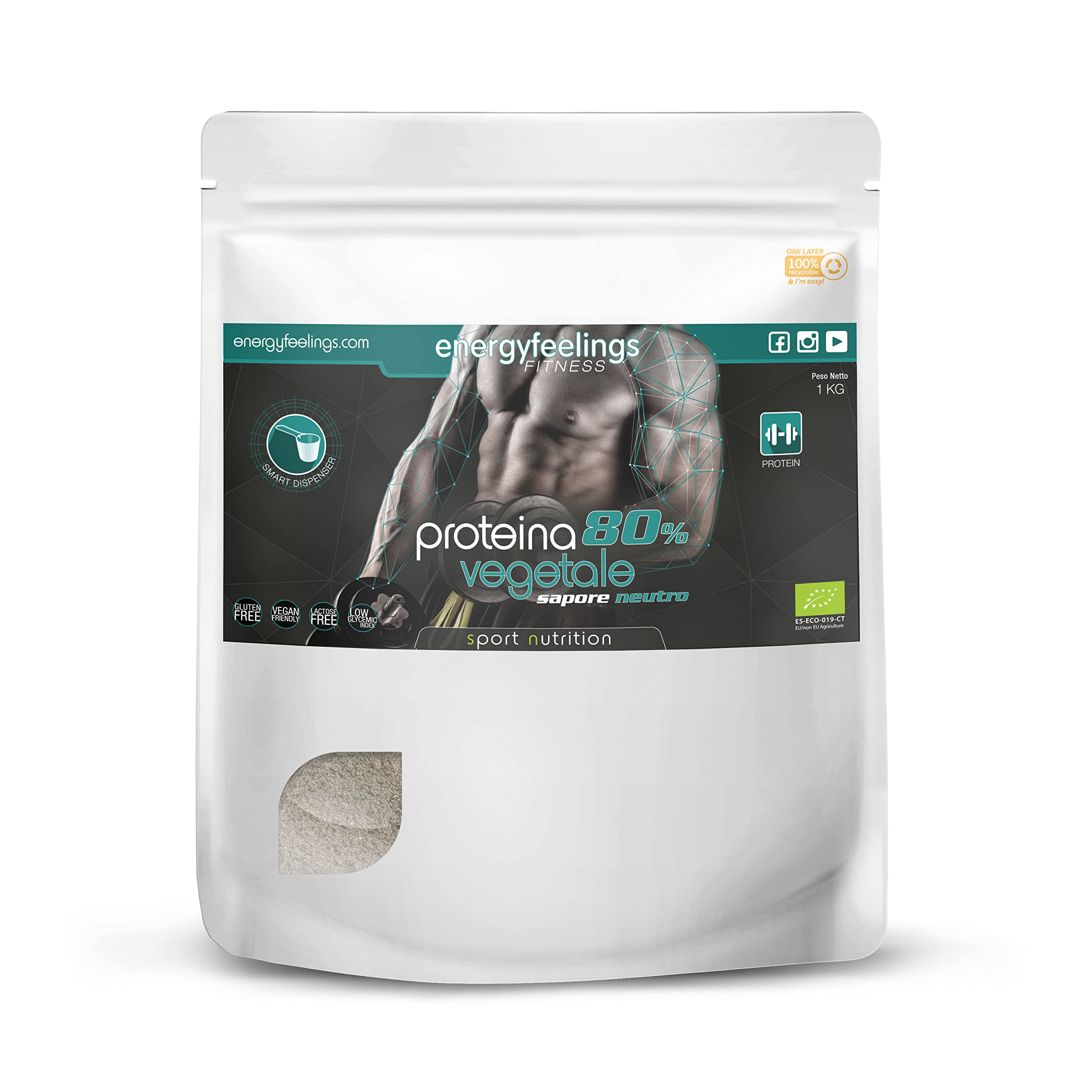 Energy Feelings Proteína Vegana & Nutrición Deportiva Proteine Vegane in Polvere BIO gusto neutro 1 kg 80% vegetali
