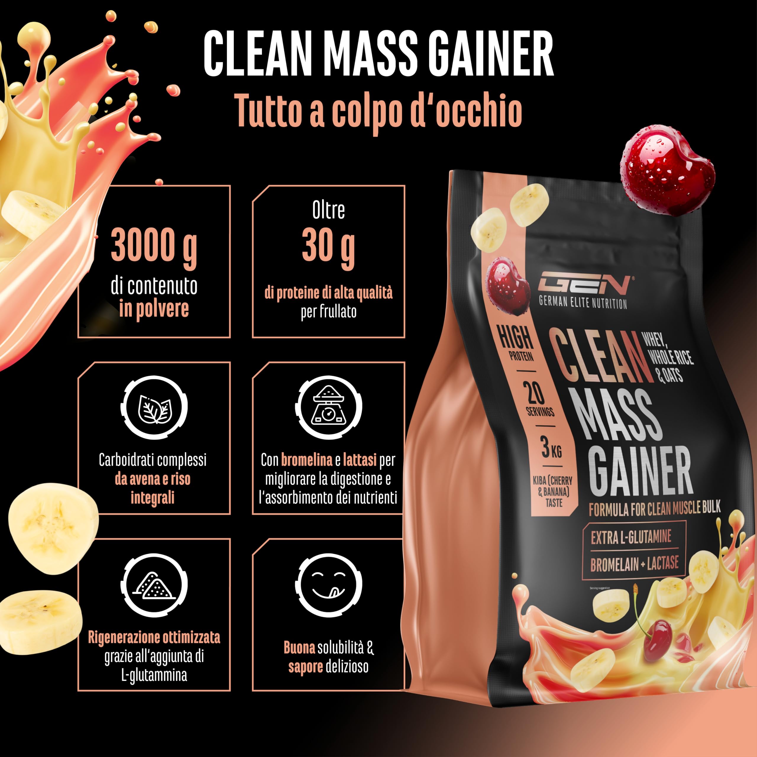 Elite Carbs & Mass Gainers Clean Weight Gainer mass gainer 3 kg Cerry & Banana