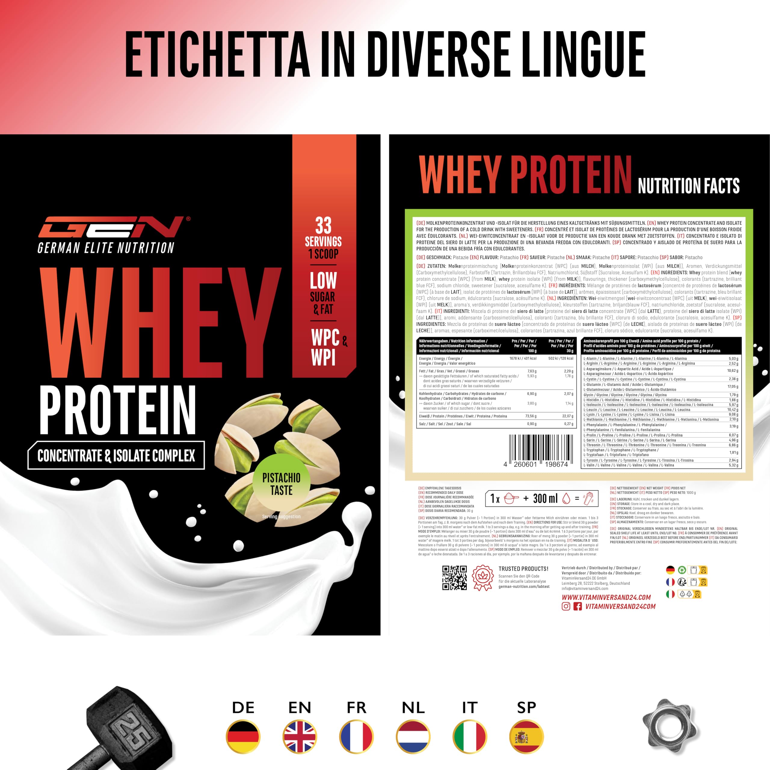 Elite Whey Protein Proteine whey in polvere Pistacchio 1000 g con isolato