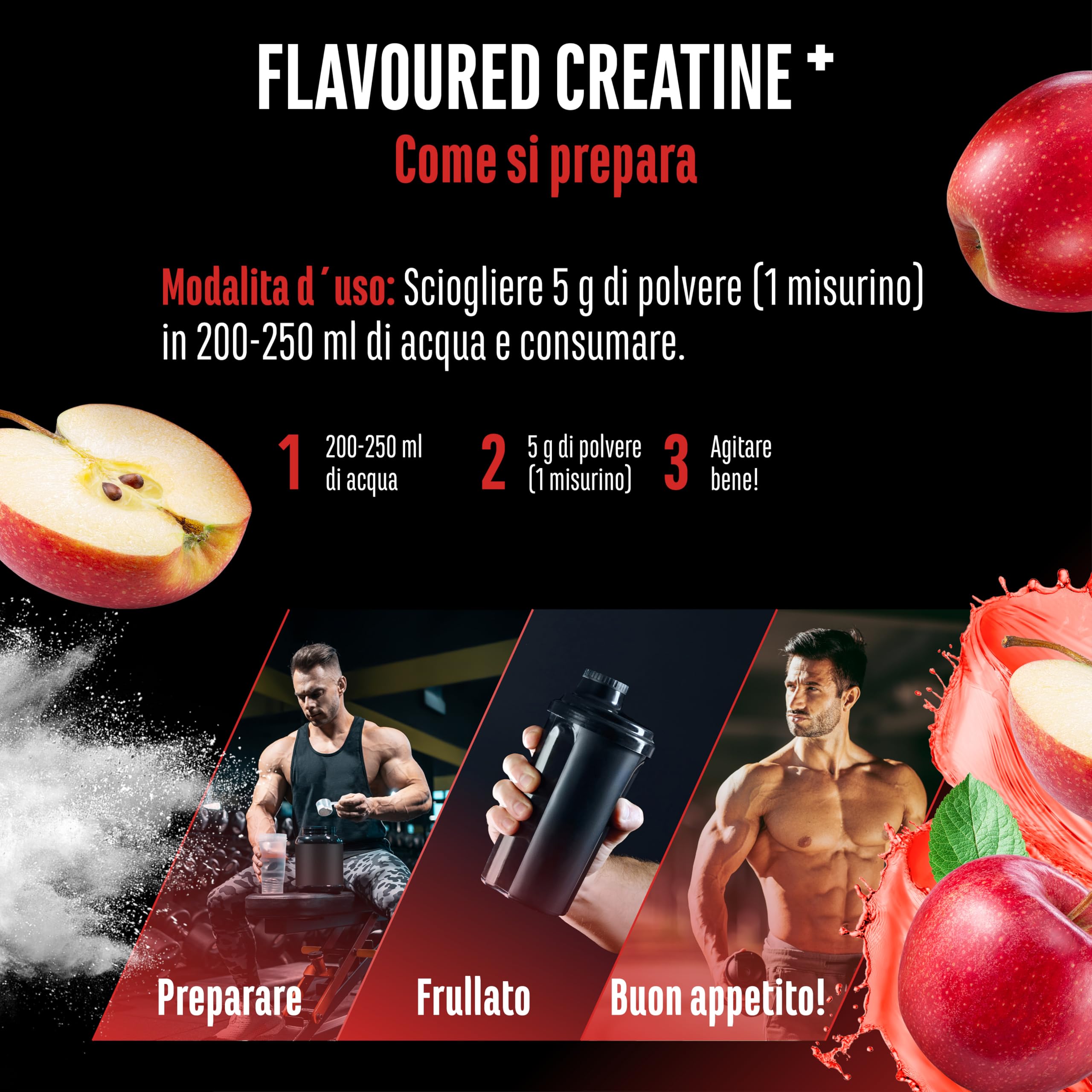 Elite Creatine Flavoured Creatine in polvere 550 g Red Apple con taurina
