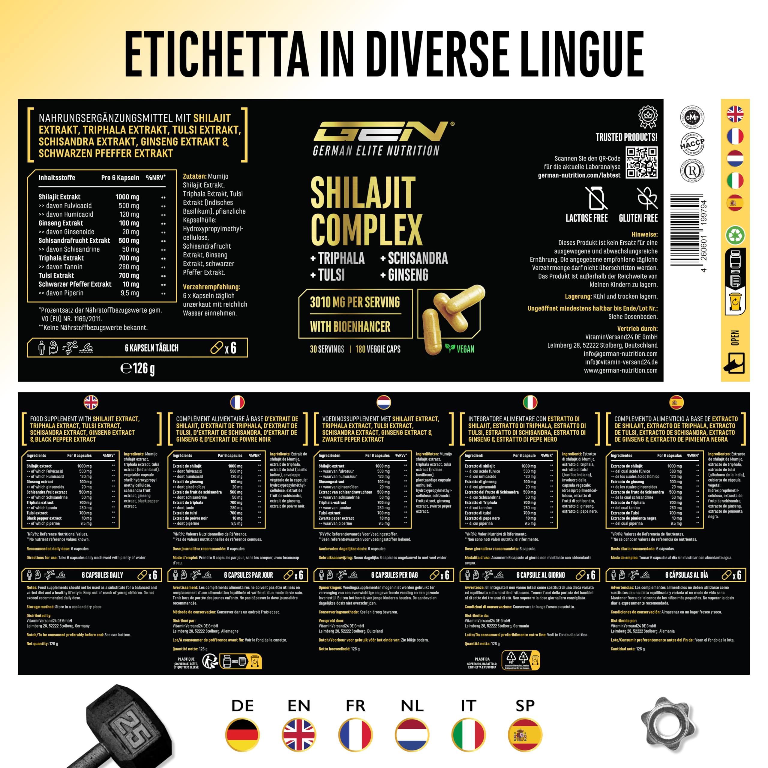Elite Organ, Joint & Health Support Shilajit Complex capsule vegane 180, 50% acido fulvico