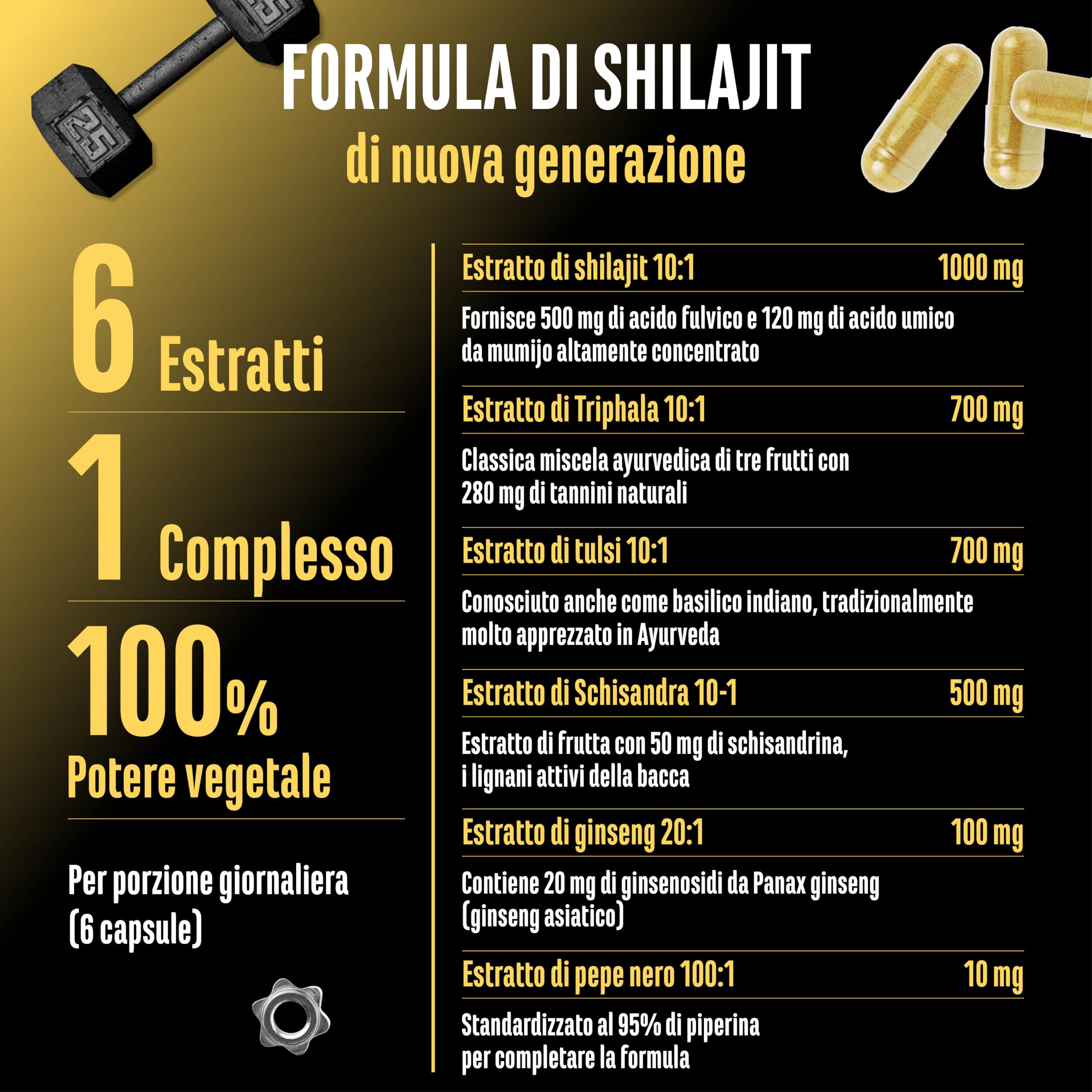 Elite Organ, Joint & Health Support Shilajit Complex capsule vegane 180, 50% acido fulvico