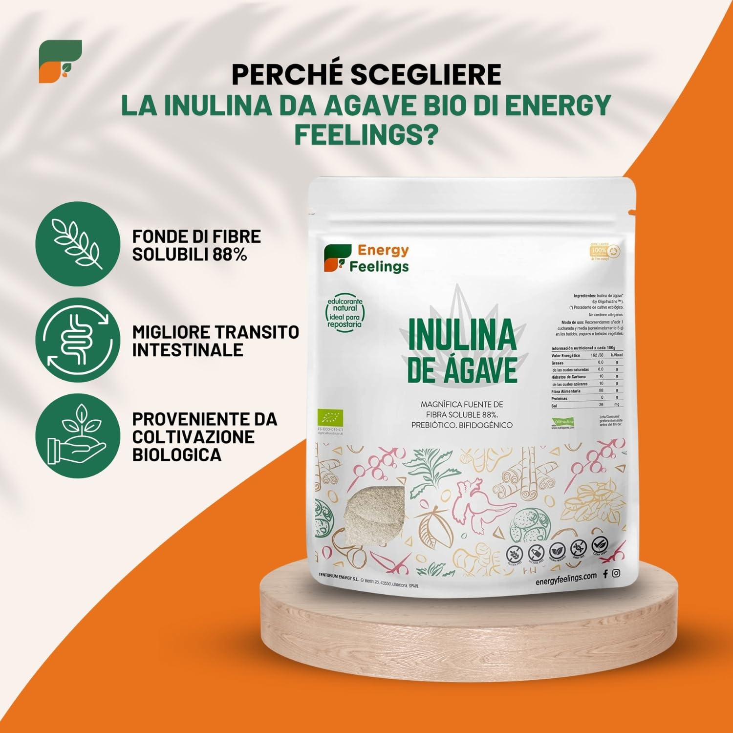 Energy Feelings Endulzantes naturales Inulina da Agave inulina 1 kg biologica