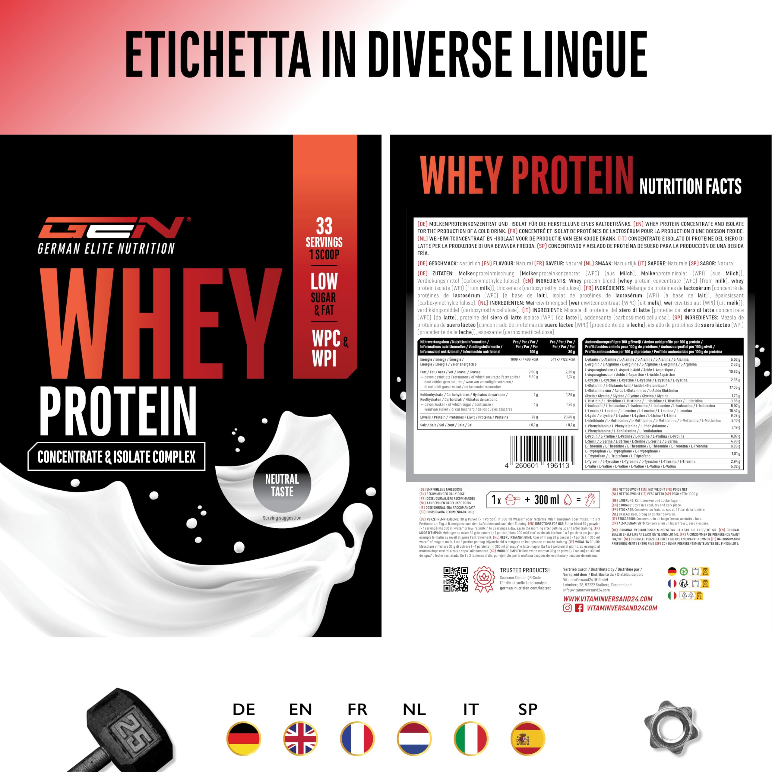 Elite Whey Protein Whey Proteine Complesso proteine 1000 g neutre