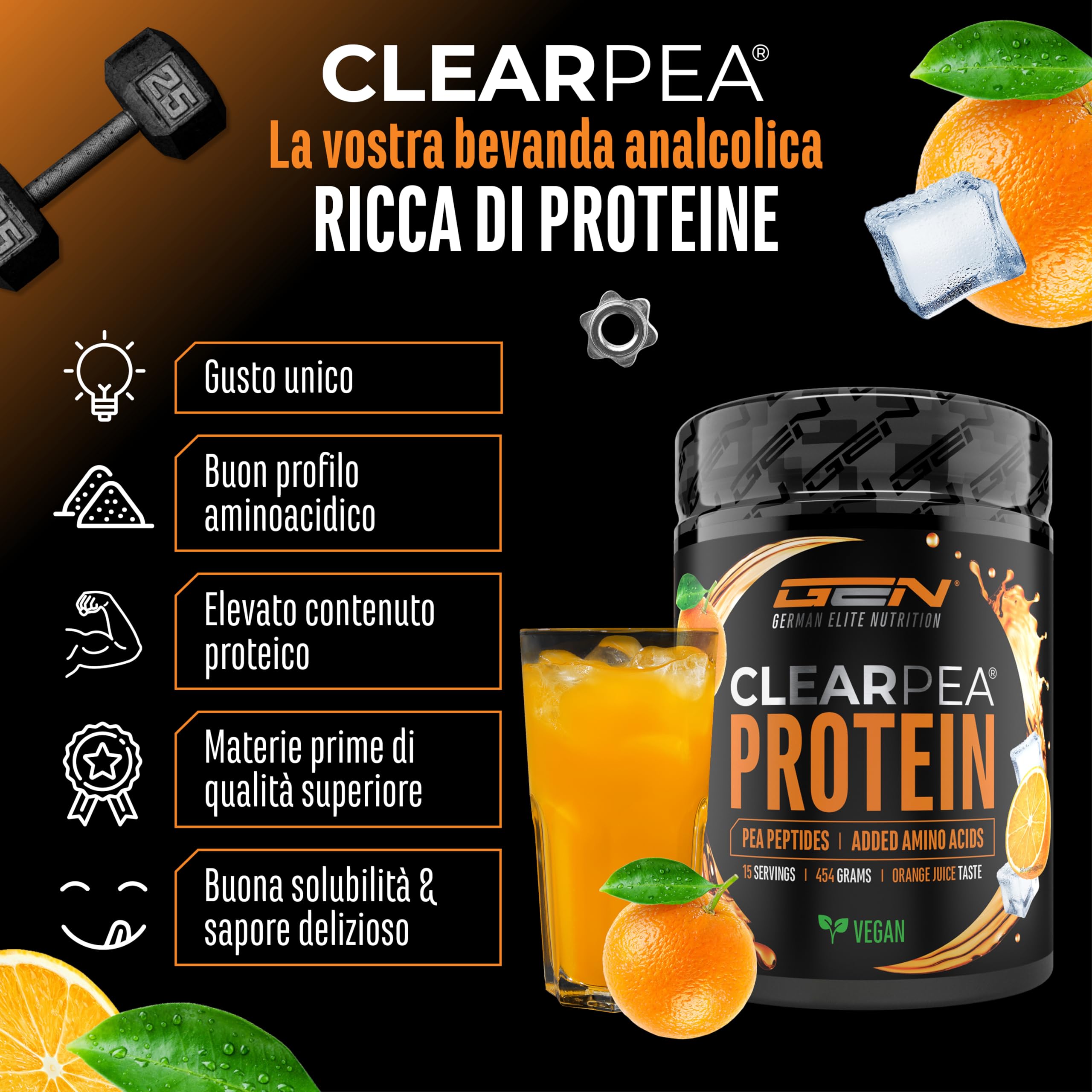 Elite Plant Protein ClearPea proteine vegane in polvere Succo d'Arancia 454 g