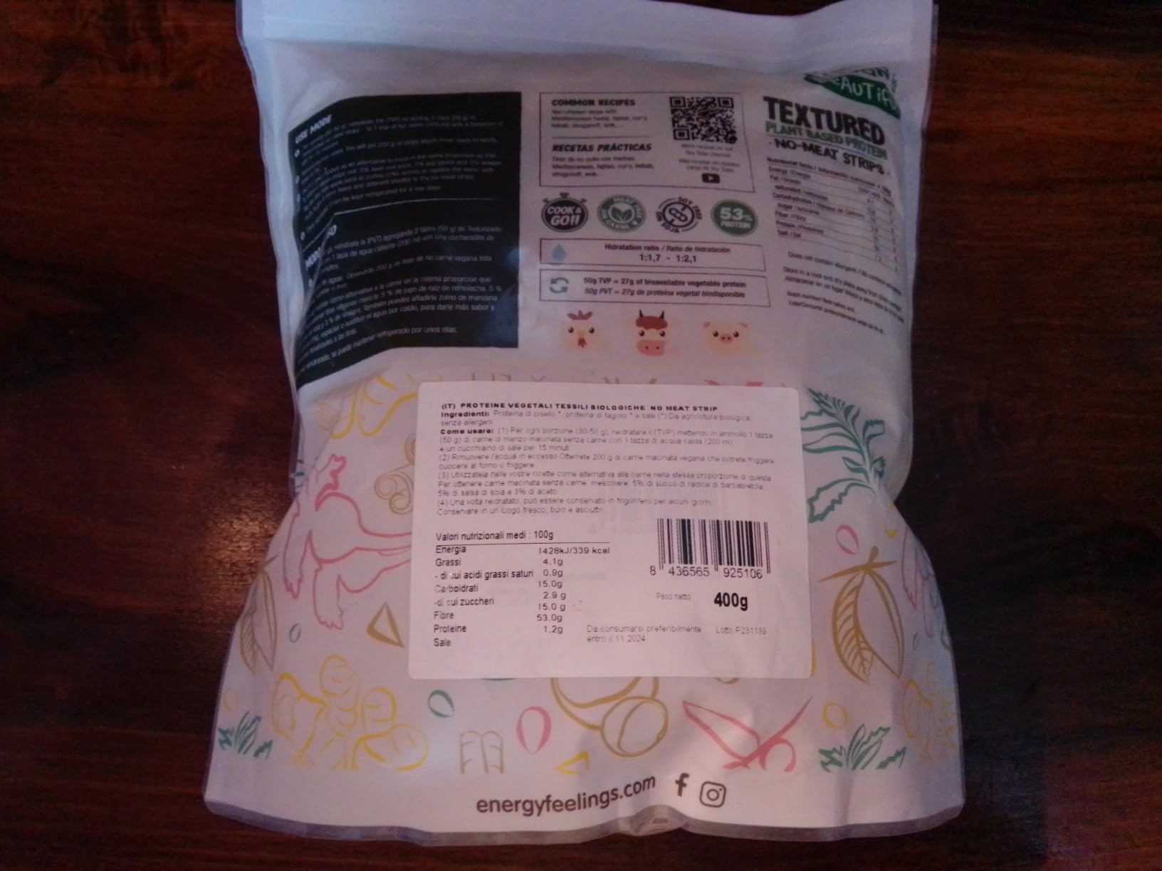 Energy Feelings Strisce Proteiche di Piselli Testurizzati strisce 400 g bio