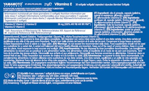 YAMAMOTO Vitamine e Minerali RESEARCH Vitamina E 36mg softgels 30 softgels antiossidante