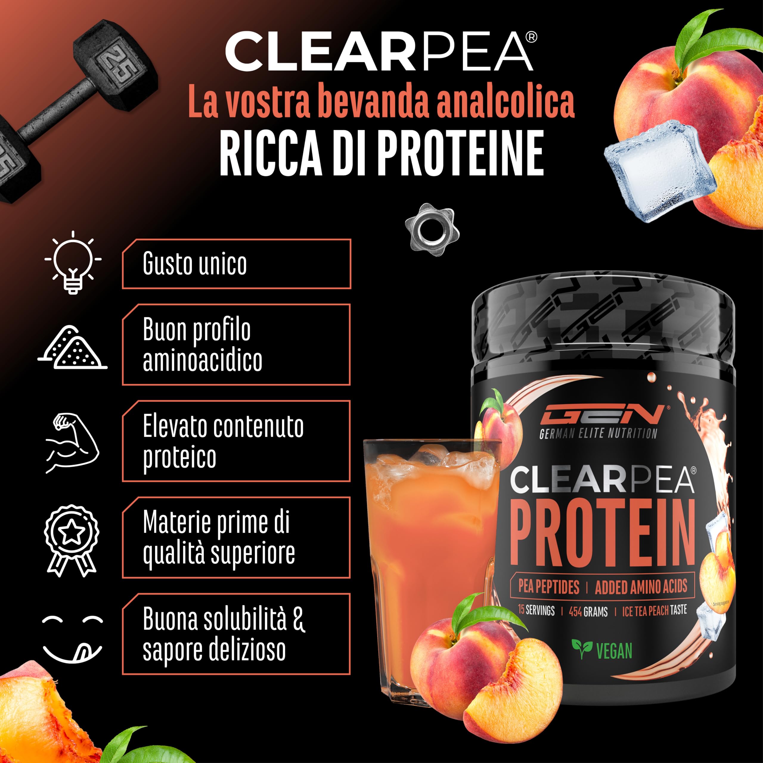 Elite Plant Protein ClearPea proteine vegane in polvere 454 g tè freddo alla pesca