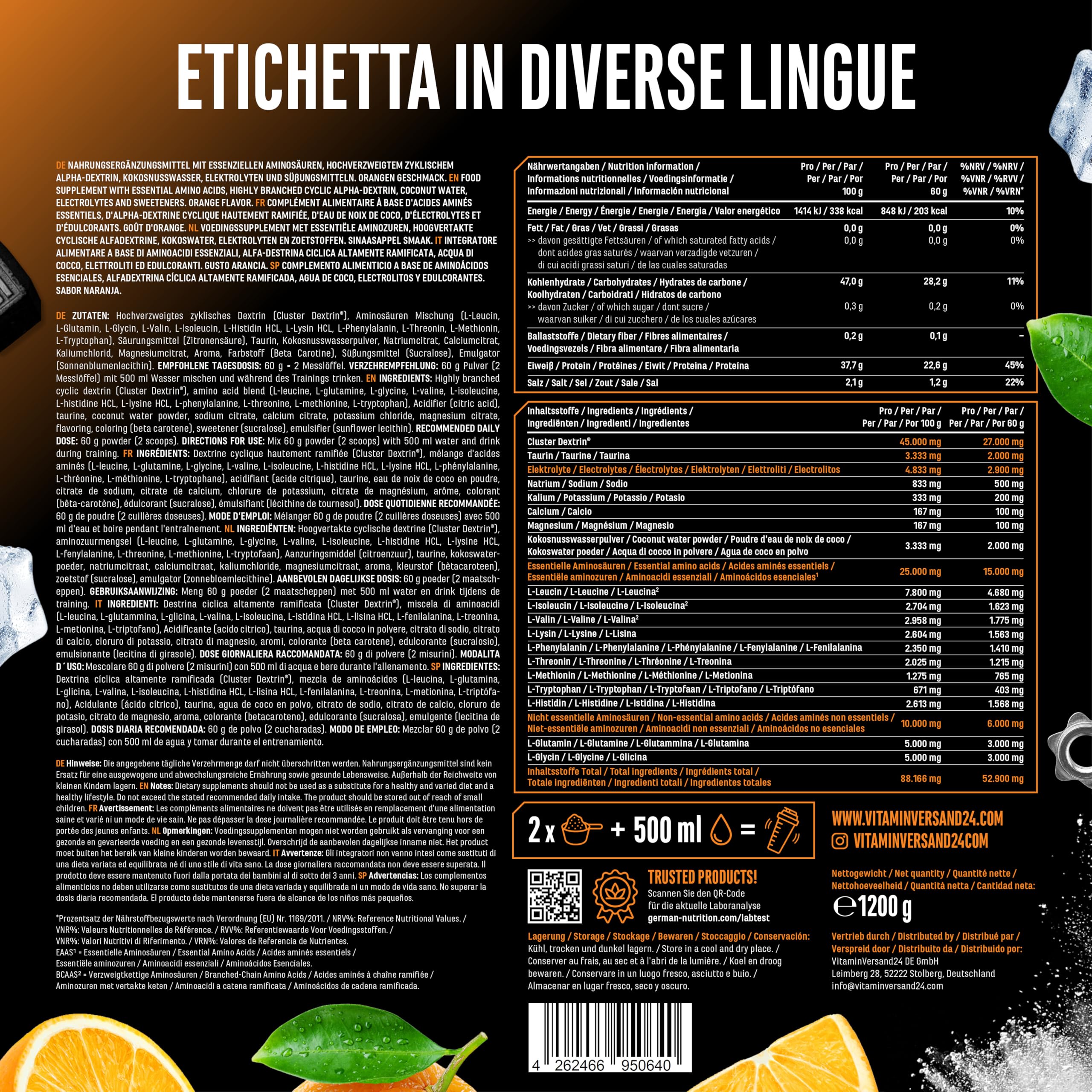 Elite Pre-Workout & Pump Intra Charge Workout Drink bevanda 1,2 kg arancia vegana