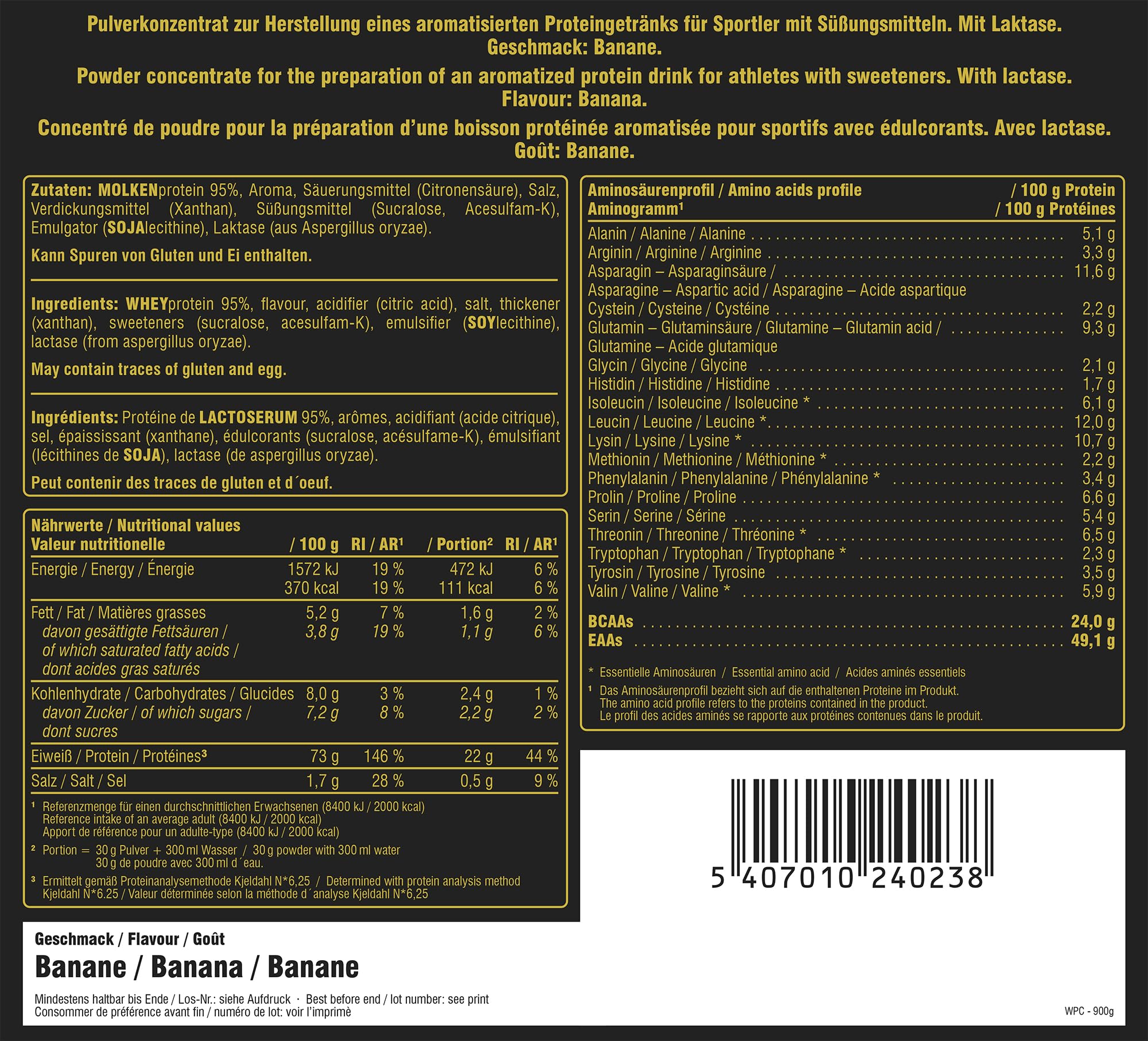 Green Peak Proteine PEAK Whey Protein Concentrate whey protein Banana 900 g senza zuccheri aggiunti
