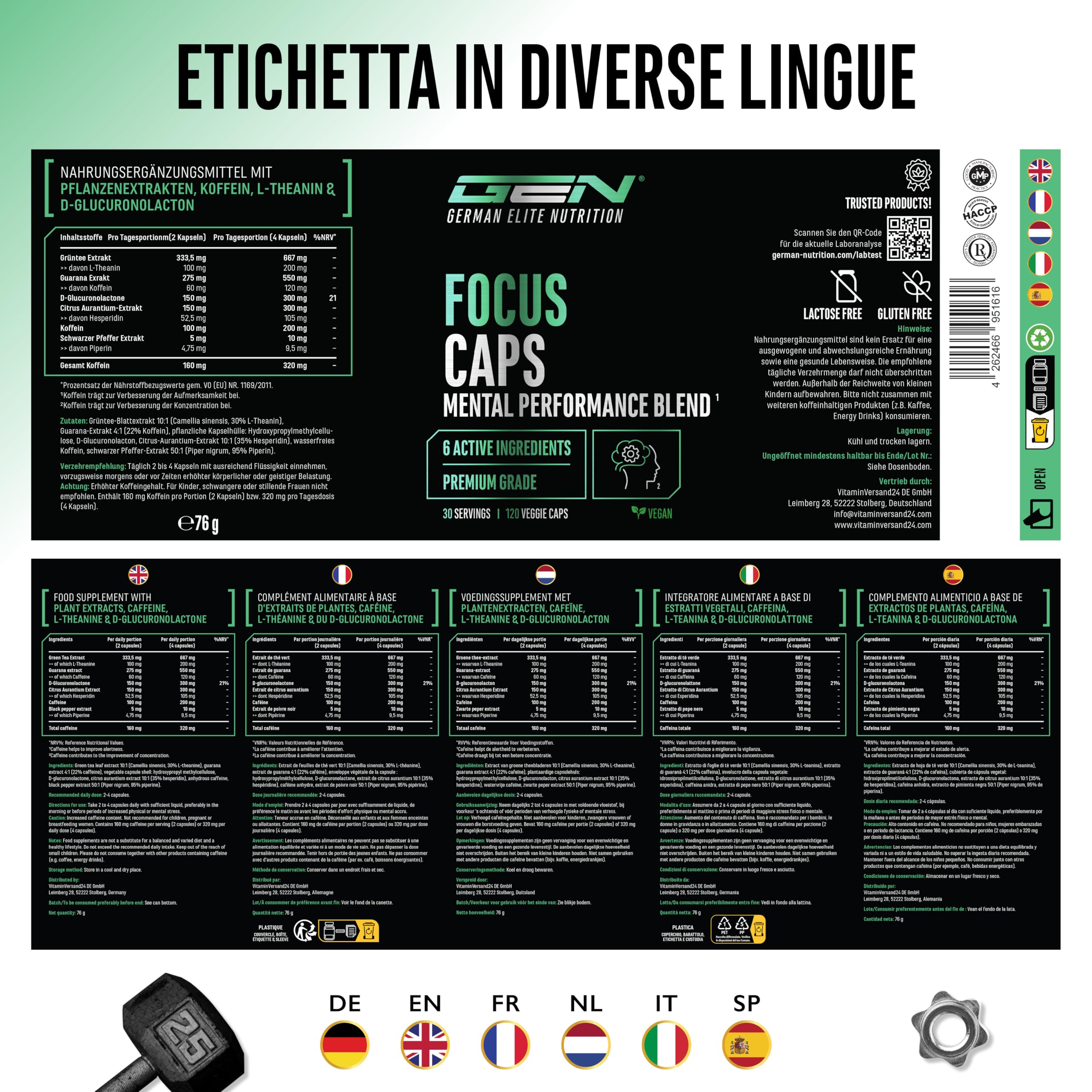 Elite Adaptogens, Sleep & Mind Focus Caps capsule 120 vegane alta caffeina