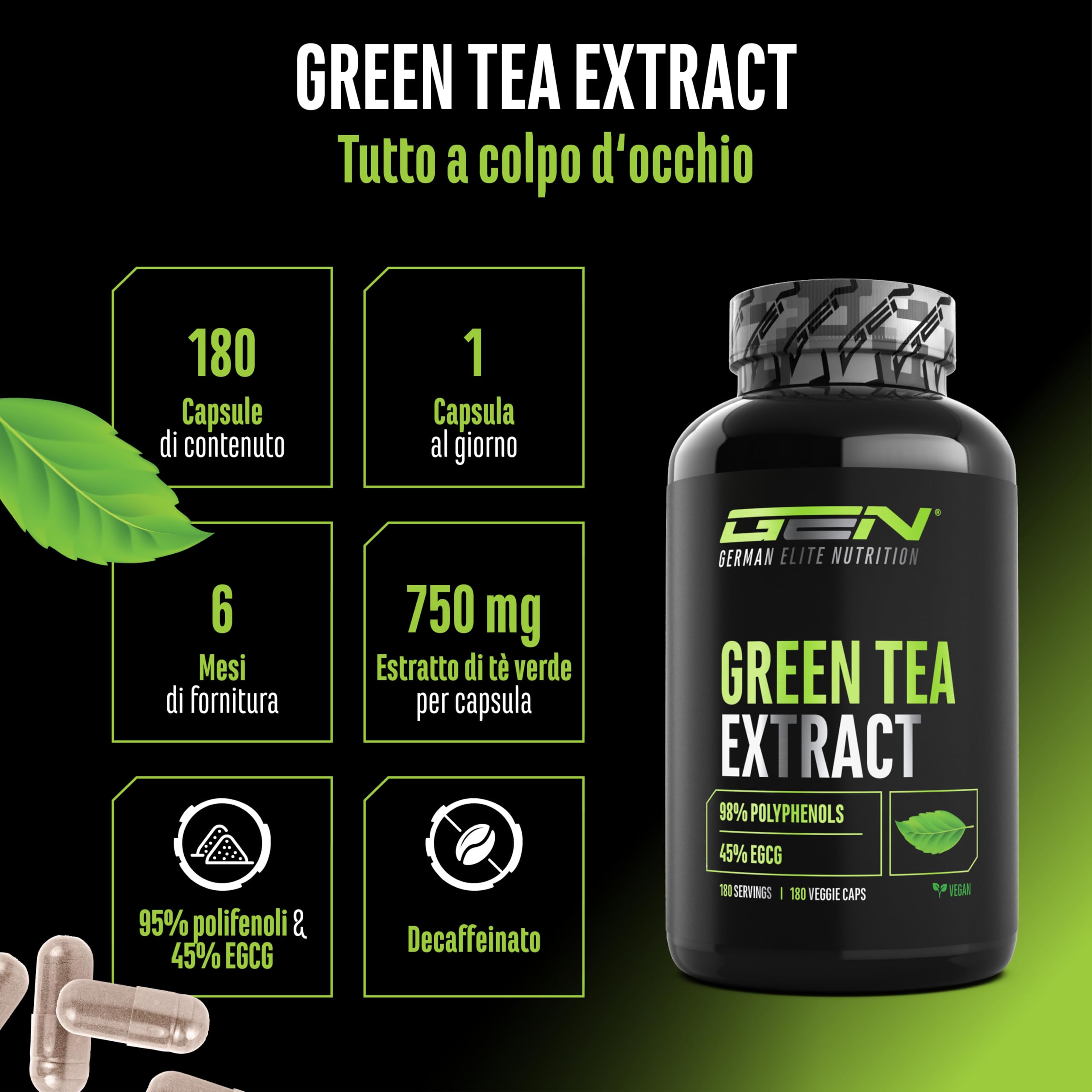 Elite Fat Burners & Cutting Estratto di tè verde integratore 180 capsule 750 mg