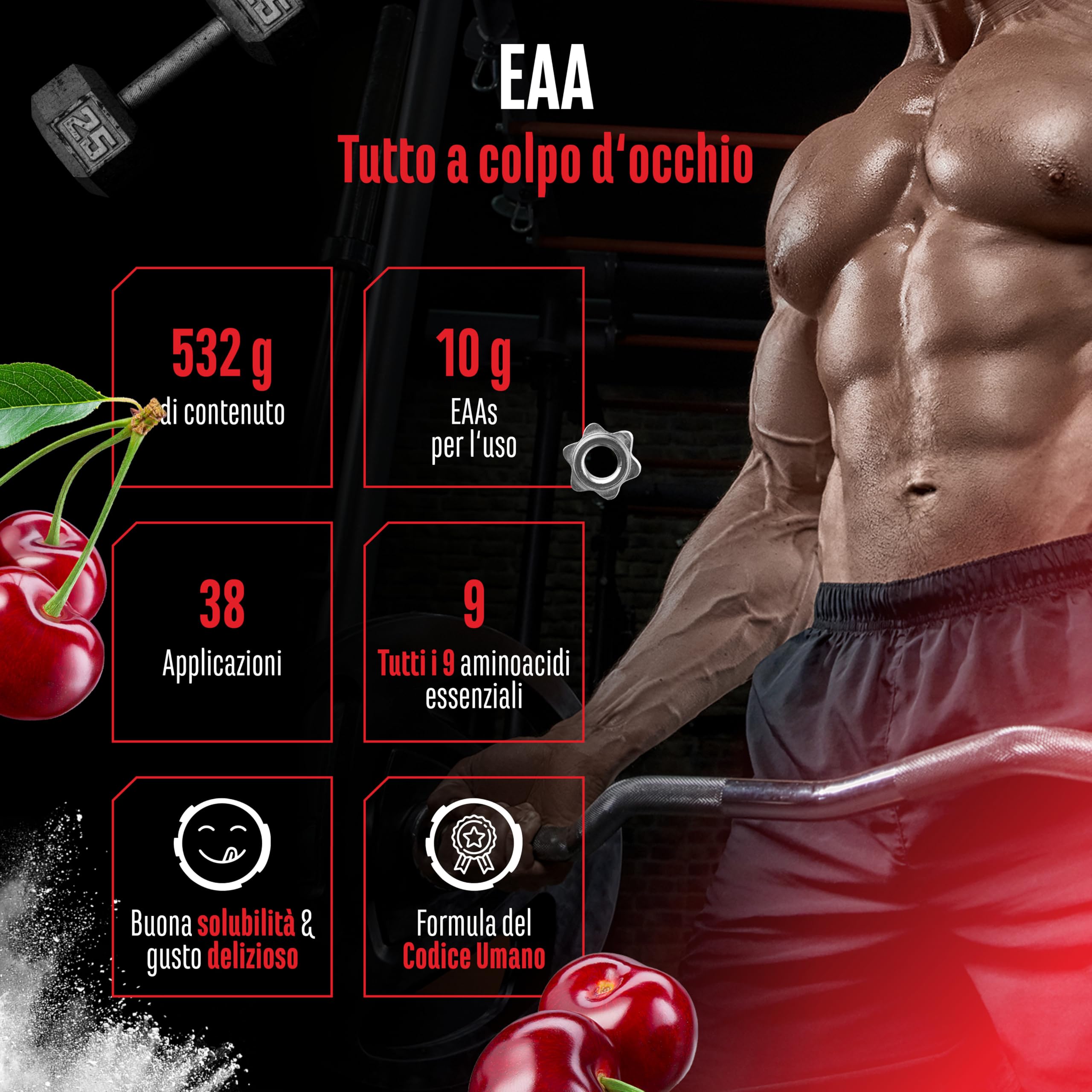 Elite EAA & BCAA EAA in polvere 532 g ciliegia vegana