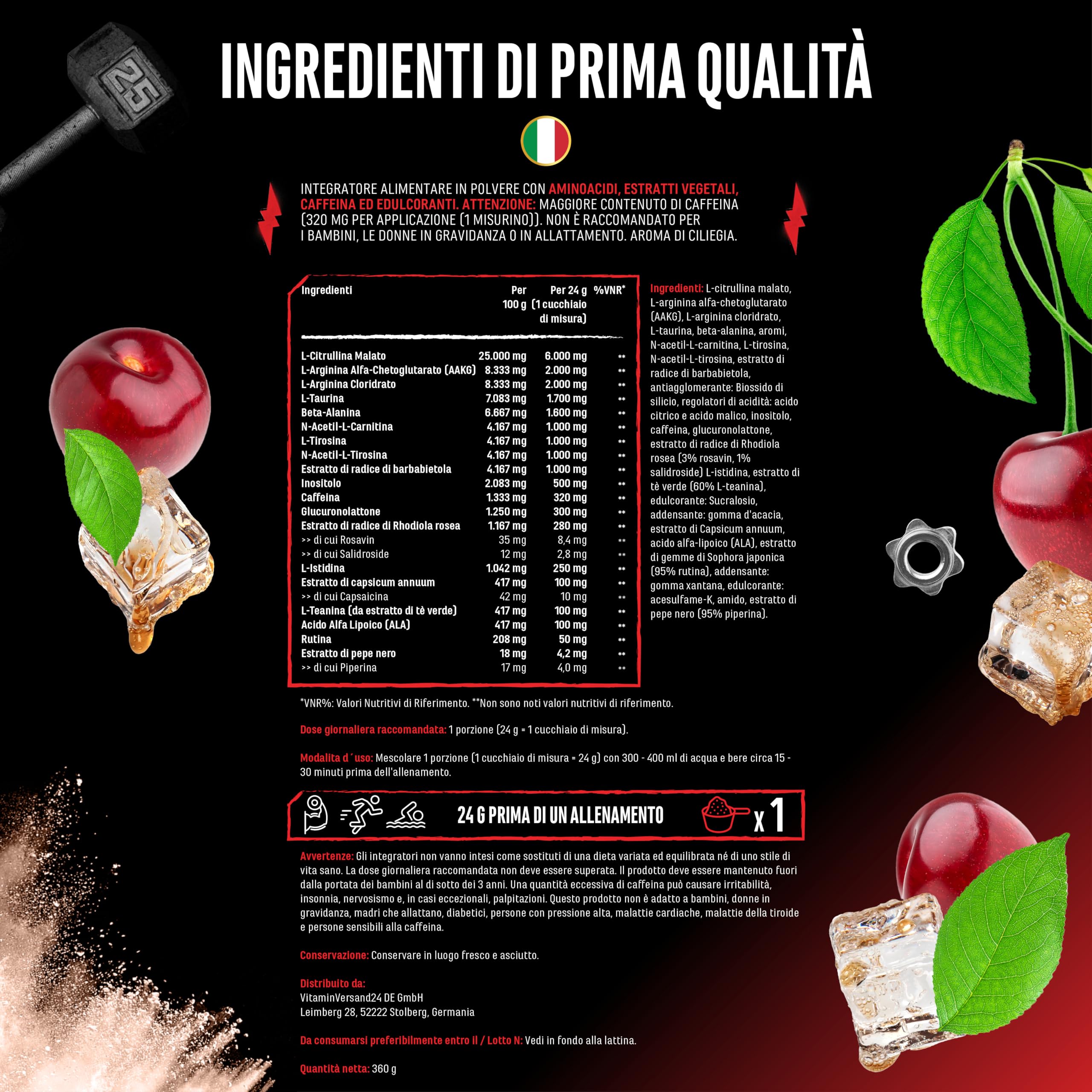 Elite Pre-Workout & Pump Push it to the Limit® pre-workout Cola-Ciliegia 360 g alto dosaggio