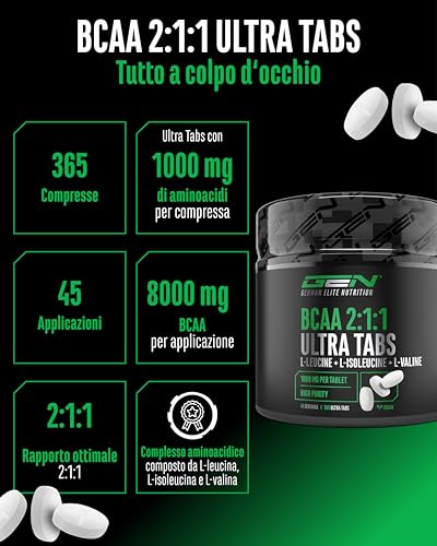 Elite EAA & BCAA BCAA Ultra Tabs compresse vegane 365, rapporto 2:1:1