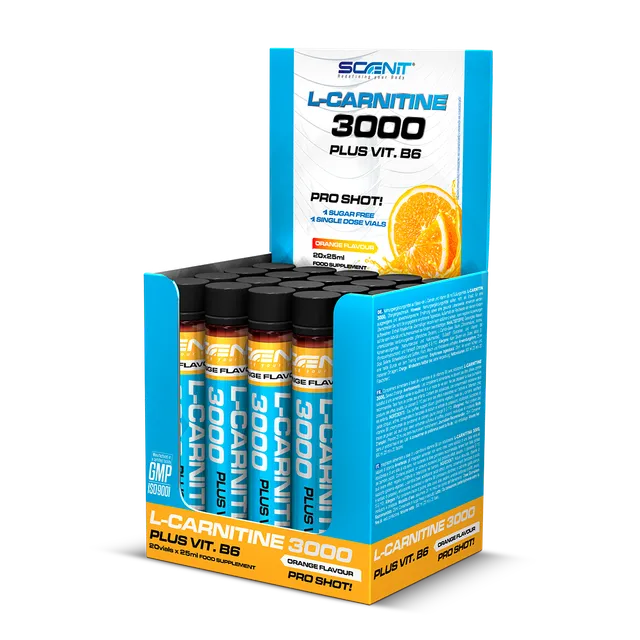 Scenit Nutrition Potenciadores deportivos L-Carnitine 3000 + Vitamina B6 shot 20 x 25 ml arancia