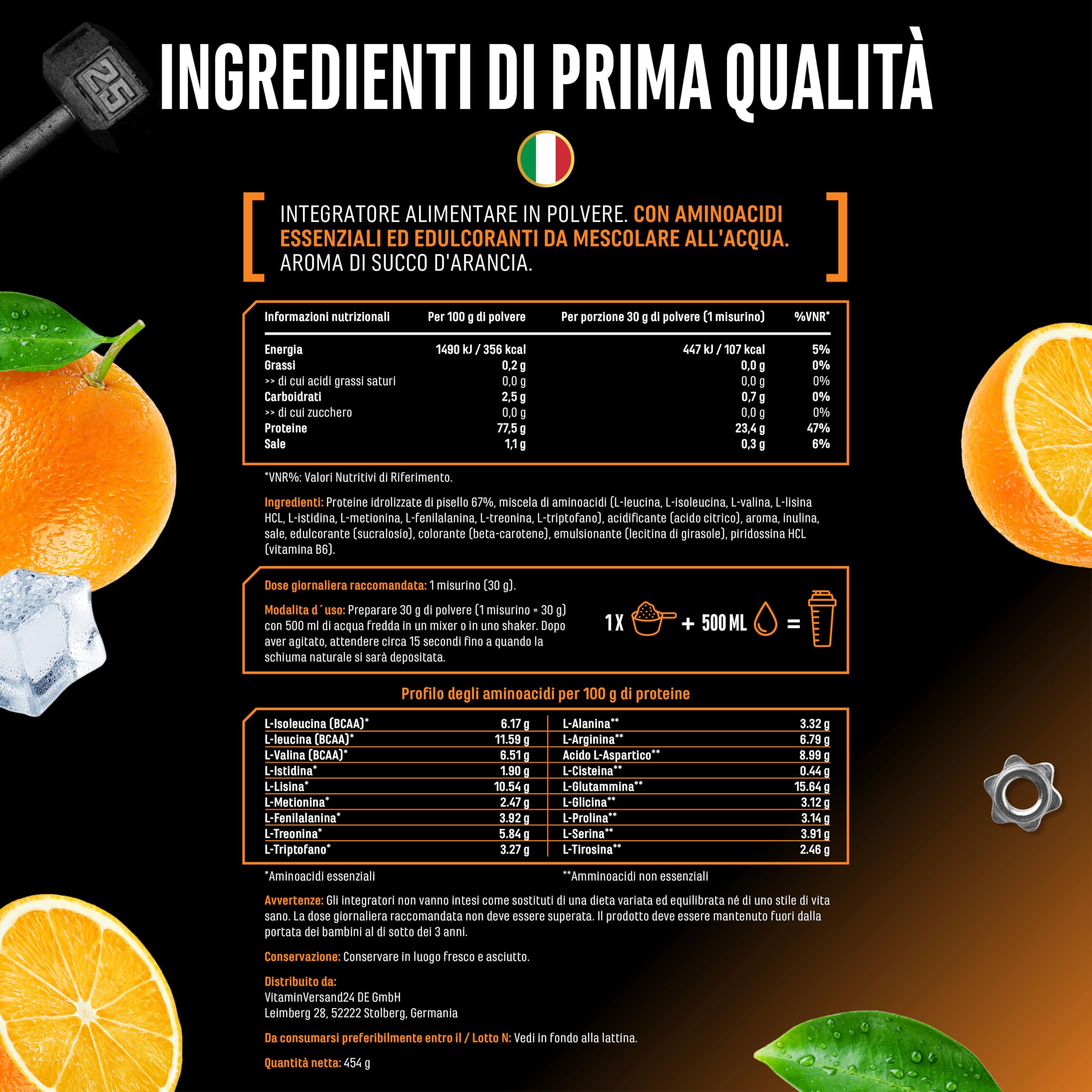 Elite Plant Protein ClearPea proteine vegane in polvere Succo d'Arancia 454 g