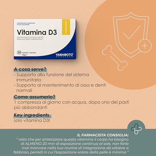 YAMAMOTO Vitamine e Minerali Vitamin D3 integratore vitamina D3 30 capsule 50 mcg