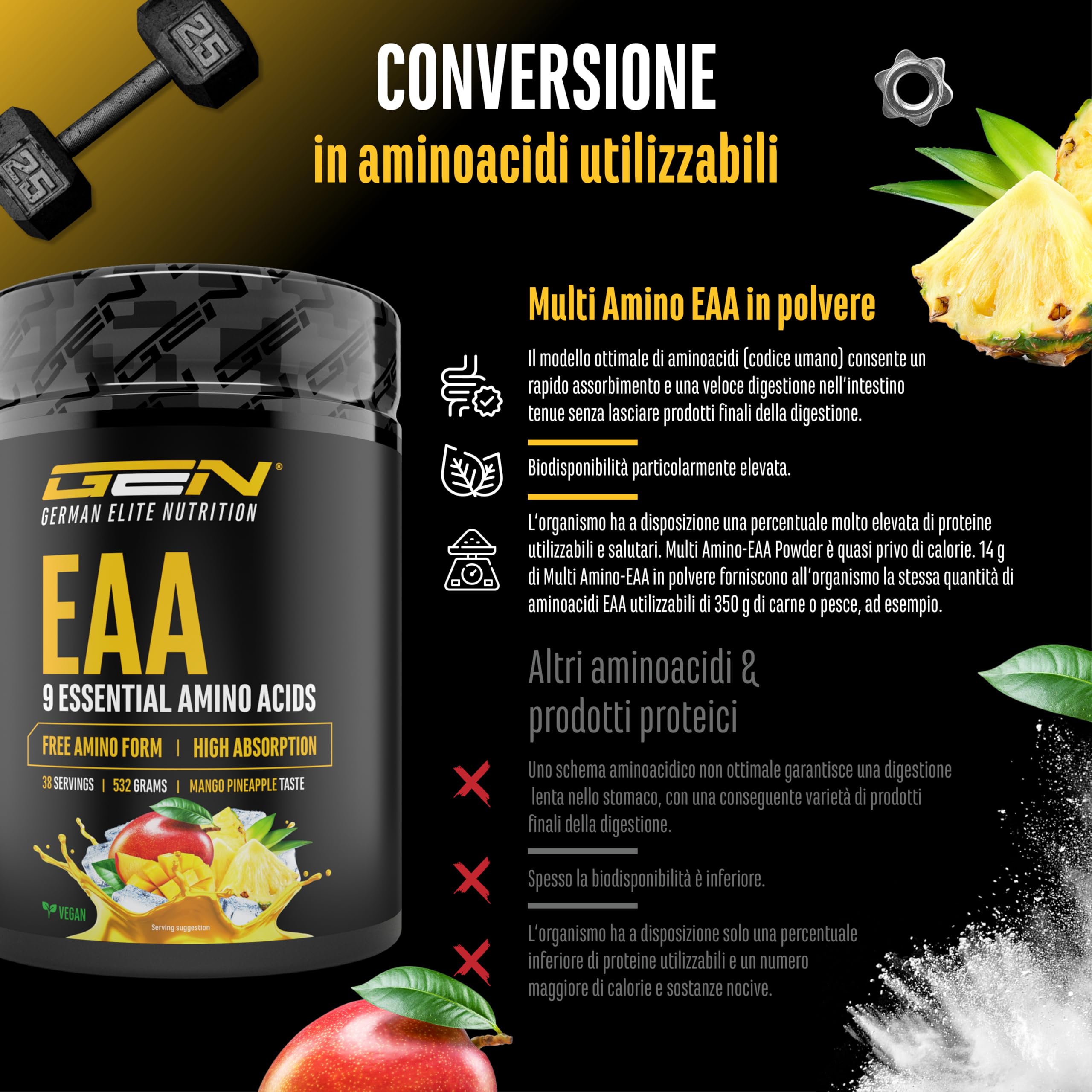 Elite EAA & BCAA Human Code EAA in polvere 532 g mango e ananas vegana