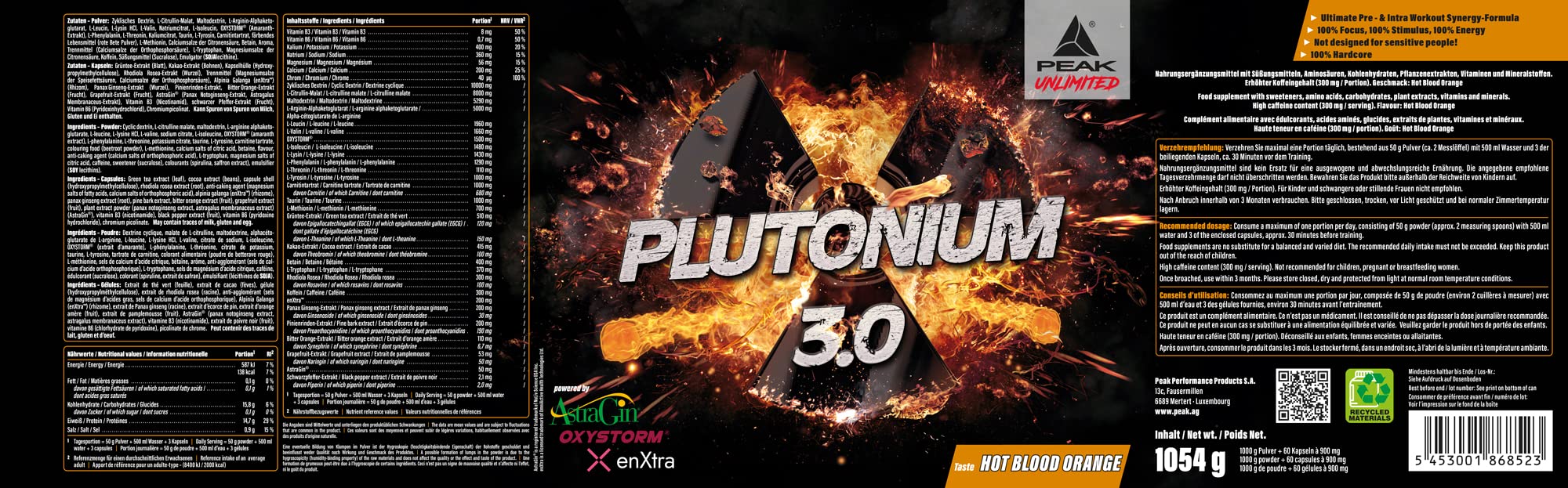 Green Peak Boosters Plutonium 3.0 pre-workout booster 1054 g Arancia Rossa Piccante vegano