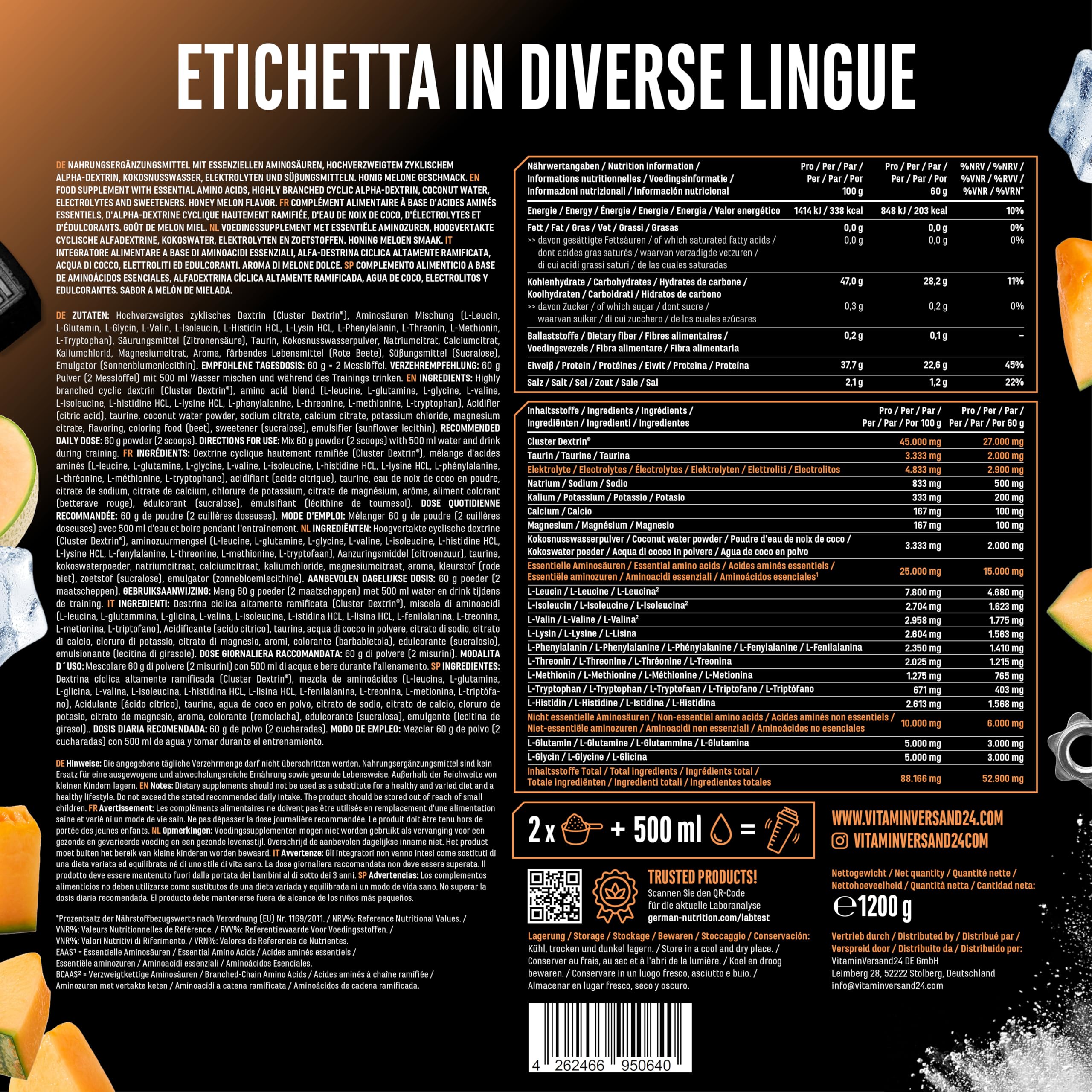 Elite Pre-Workout & Pump Intra Charge Workout Drink bevanda in polvere 1,2 kg Honeydew Melon