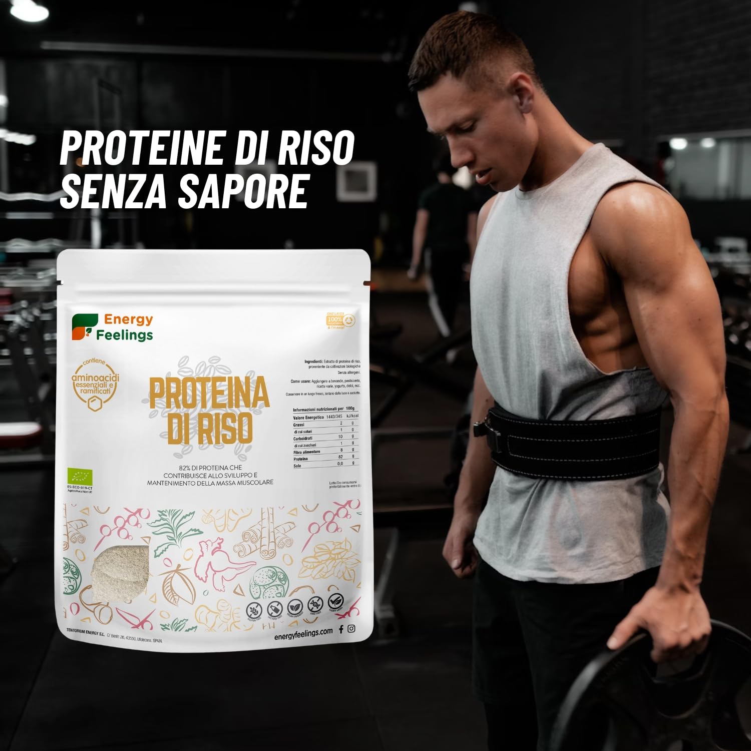 Energy Feelings Proteine di Riso in Polvere BIO proteine vegane 82% senza sapore 1 kg