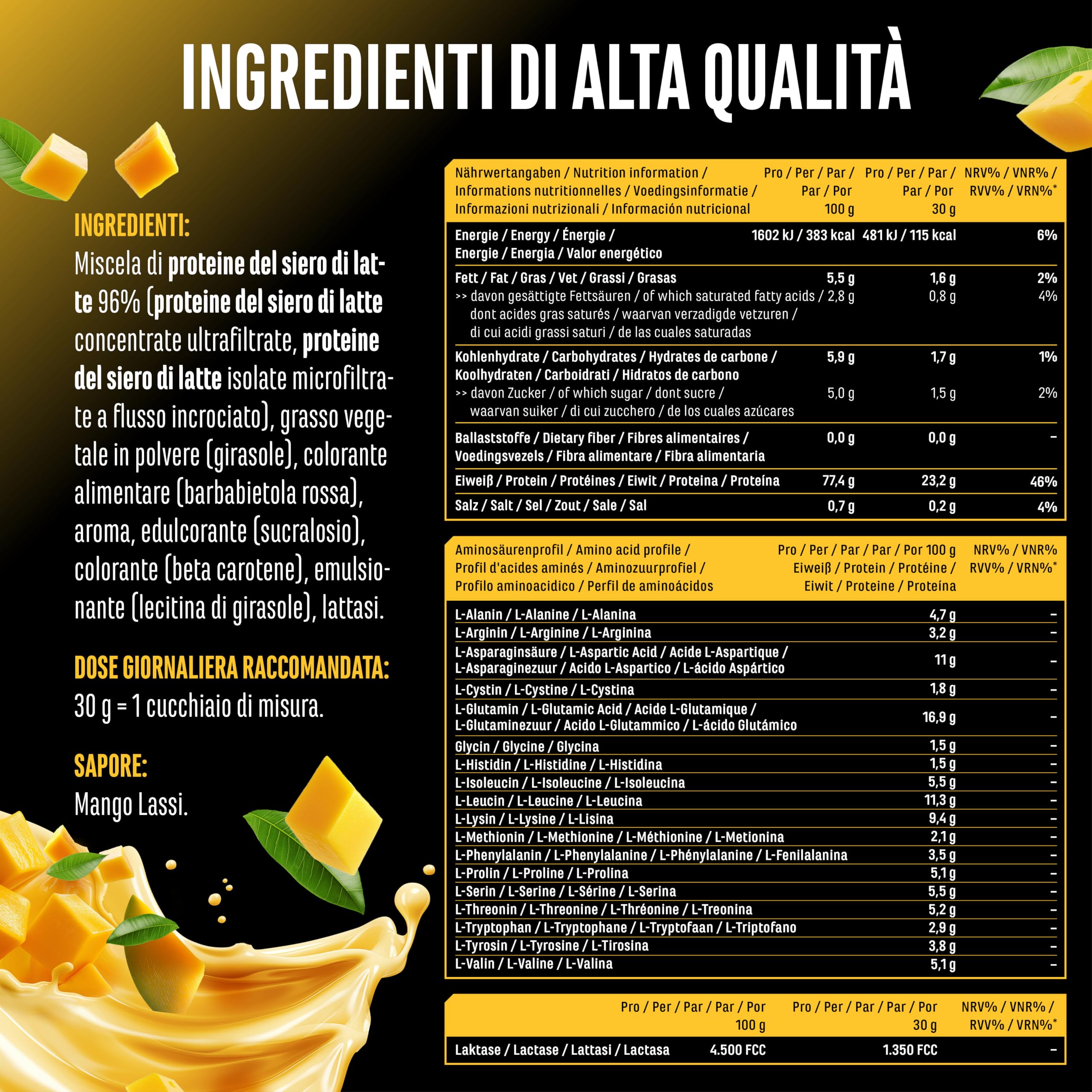 Elite Whey Protein in polvere Mango Lassi 1000 g con isolato
