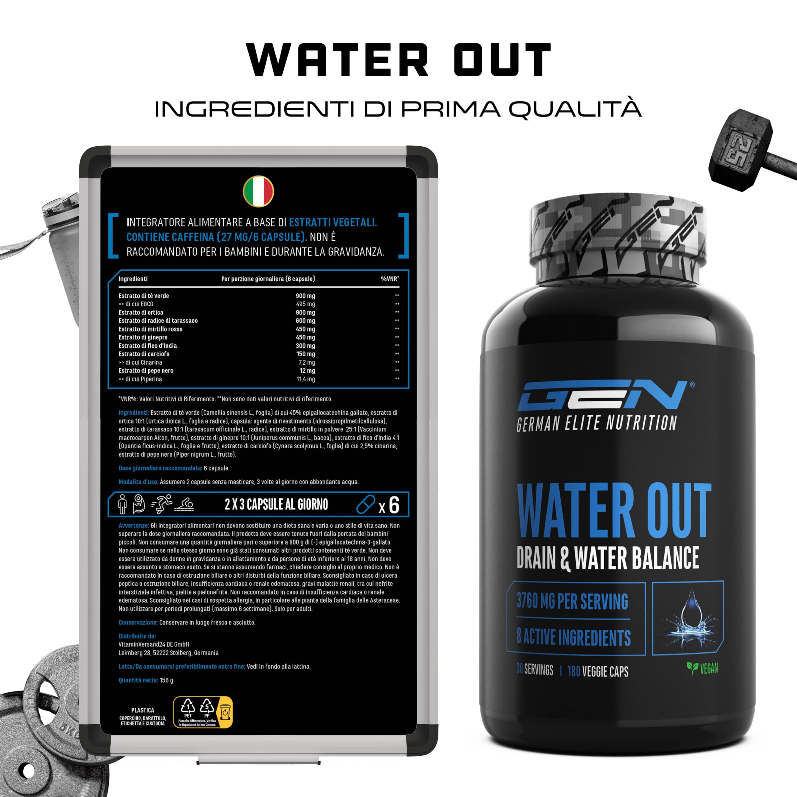 Elite Fat Burners & Cutting Water Out Complex capsule drenanti 180 capsule tè verde e ortica vegano