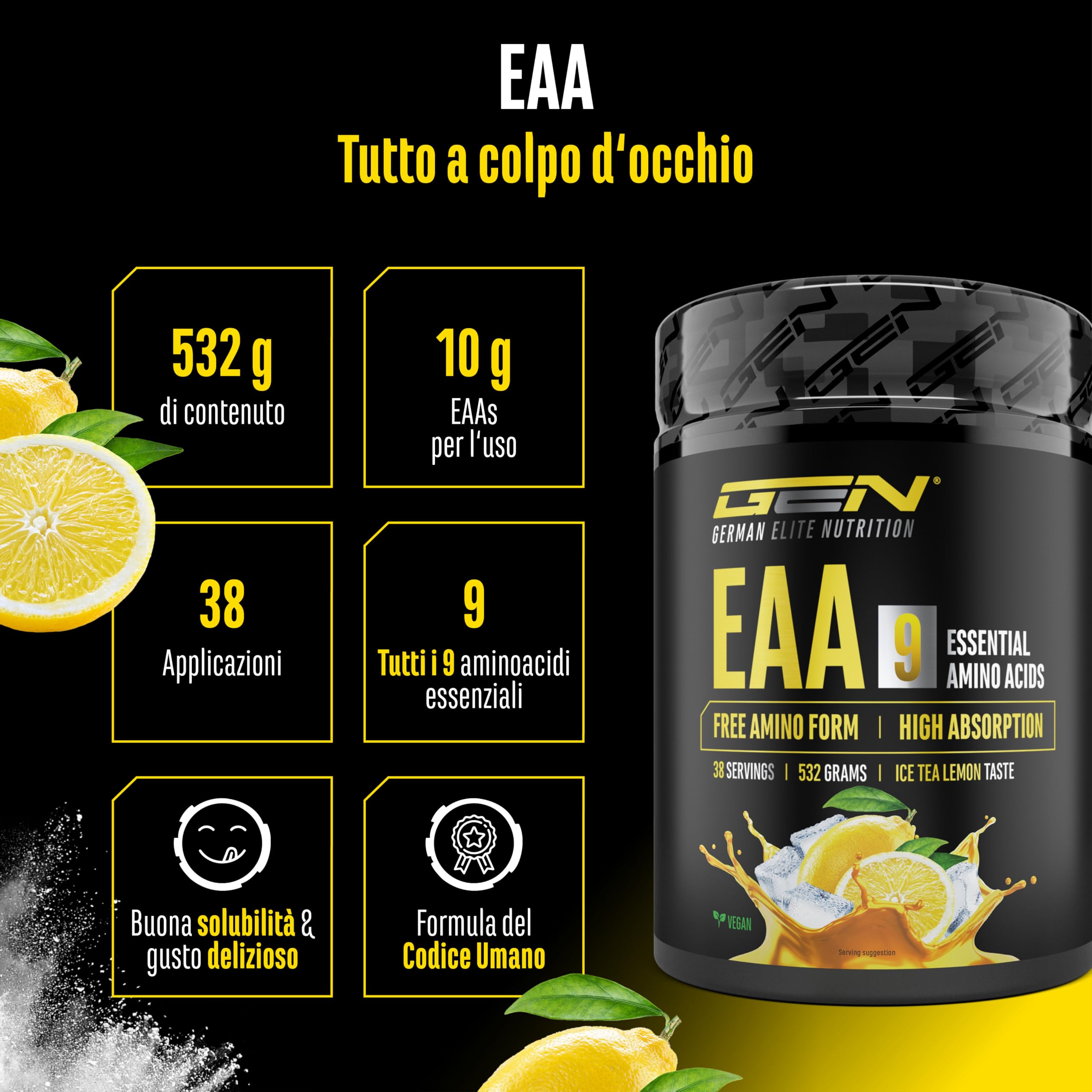 Elite EAA & BCAA EAA in polvere 532 g Ice Tea Lemon vegana