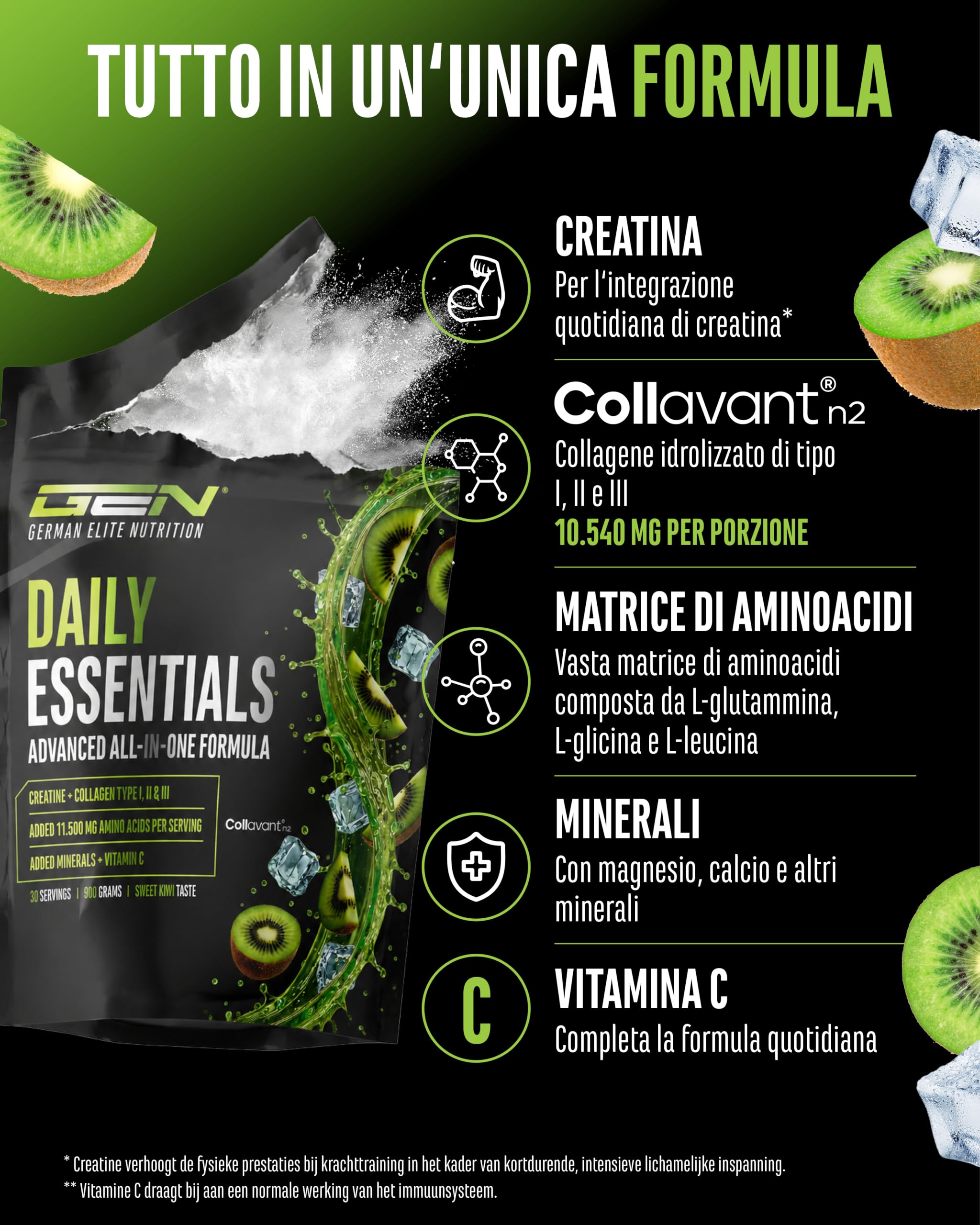 Elite Vitamins, Minerals & Hydration Daily Essentials Formula All-in-One polvere 900 g Sweet Kiwi
