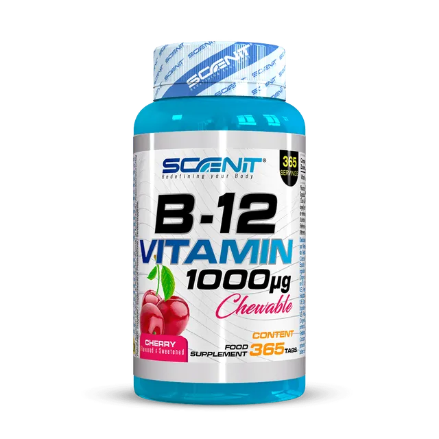 Scenit Nutrition Suplementos esenciales B12 Vitamin 1000 µg compresse masticabili 365 ciliegia