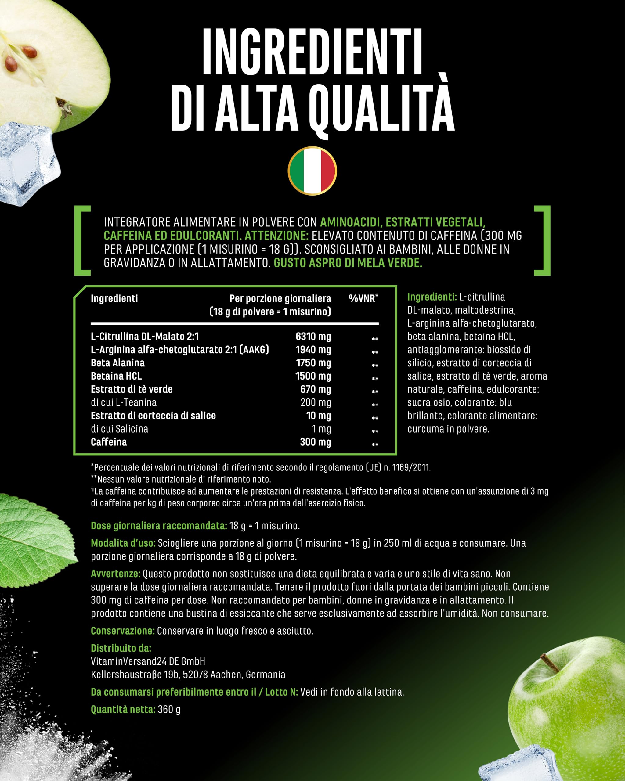 Elite Pre-Workout & Pump LIMITBREAKER® pre-workout mela verde acida 360 g caffeina