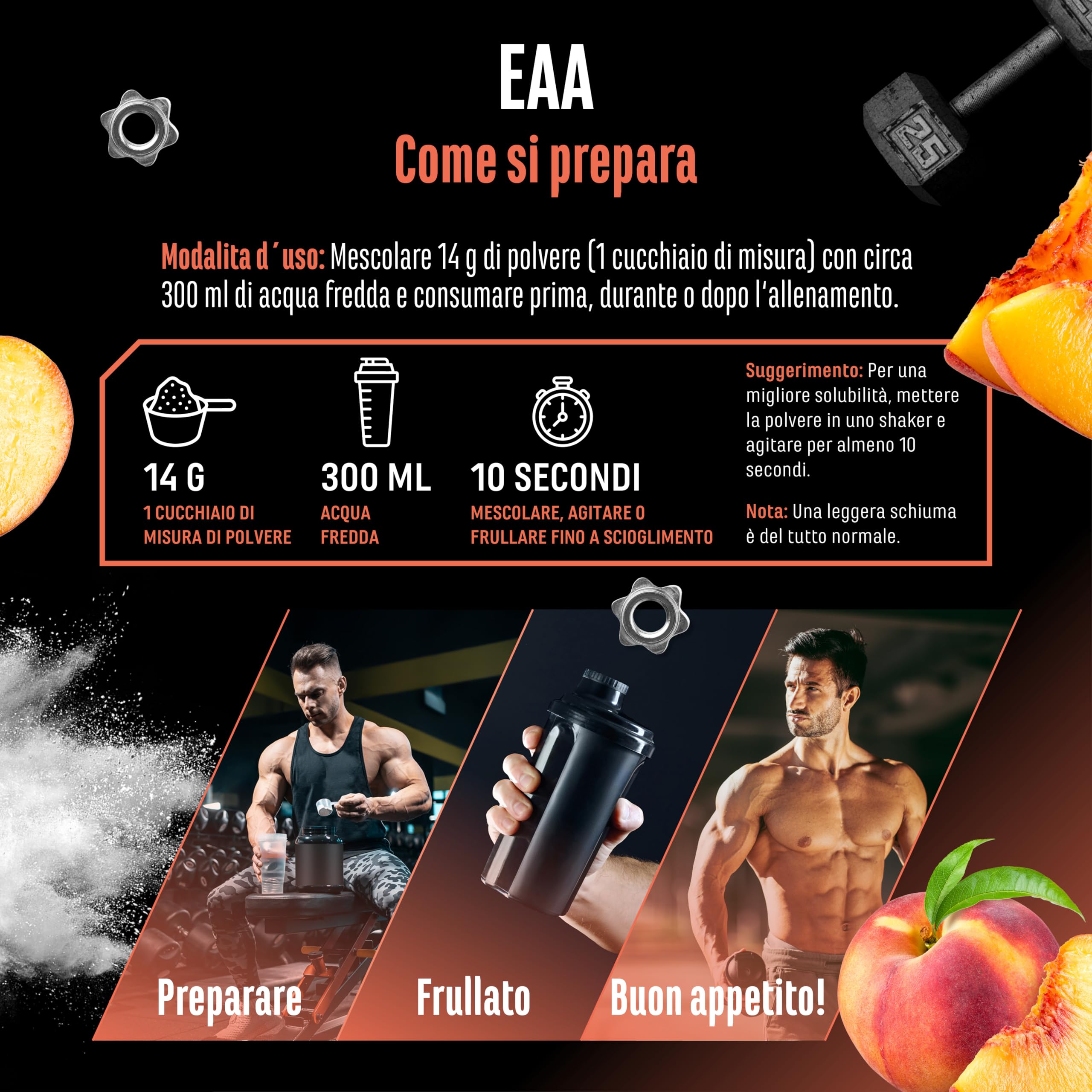 Elite EAA & BCAA EAA in polvere 532 g tè freddo alla pesca, 9 aminoacidi essenziali