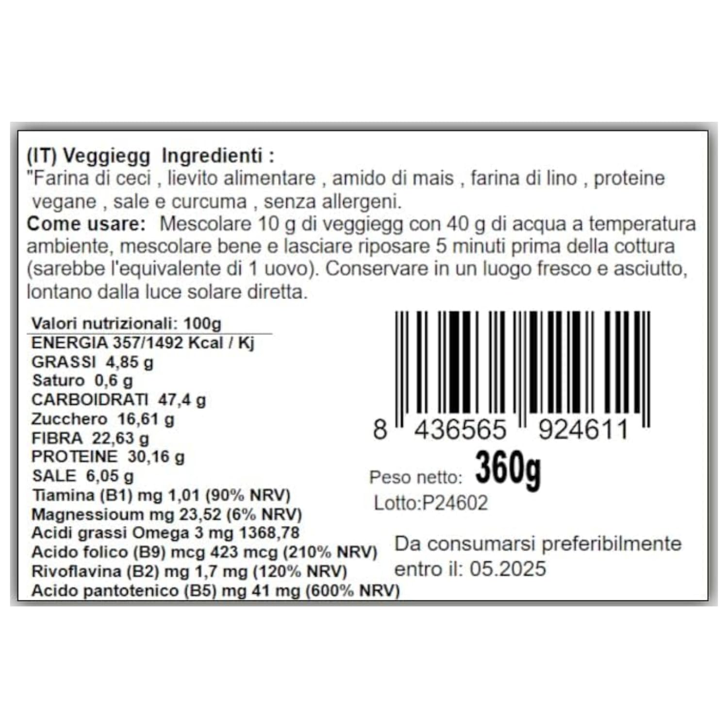 Energy Feelings Menú Veggie & Proteína Texturizada Veggiegg Bio sostituto uovo 360 g senza glutine