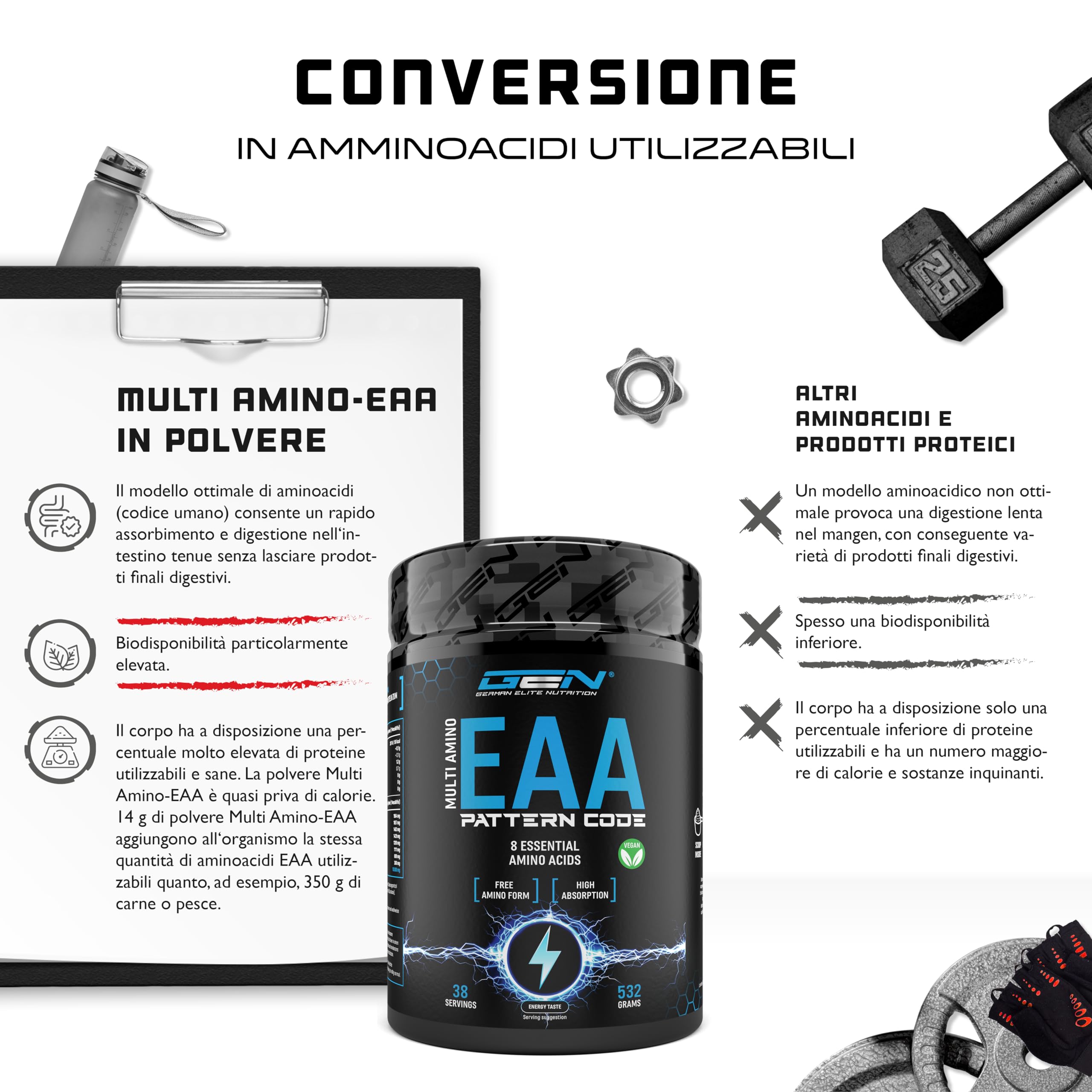 Elite EAA & BCAA Polvere EAA aminoacidi Energy 532 g vegano